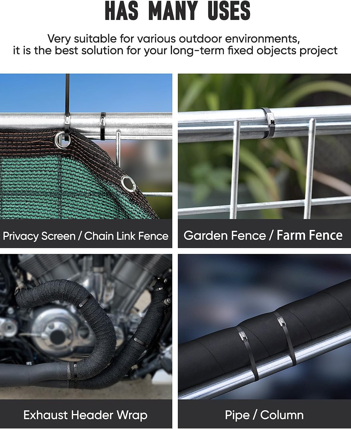 Metal Zip Ties Black,With Special Fastening And Cutting Tools,150 Pcs 11.8 Inch,Multi-Purpose Stainless Steel Cable Ties, Suitable For Agricultural Fencing, Garden Chain Link Fence Fixing, Pipe Tying.