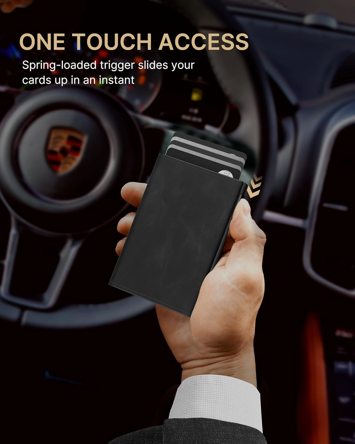 typecase Mens Wallet Card Holder: Pop Up Aluminum Case, Genuine Leather, Smart, RFID Blocking, Slim, Minimalist, Front Pocket - 9-14 Card Capacity | ID Window | Cash Slot - Oil Wax Black - Image 4