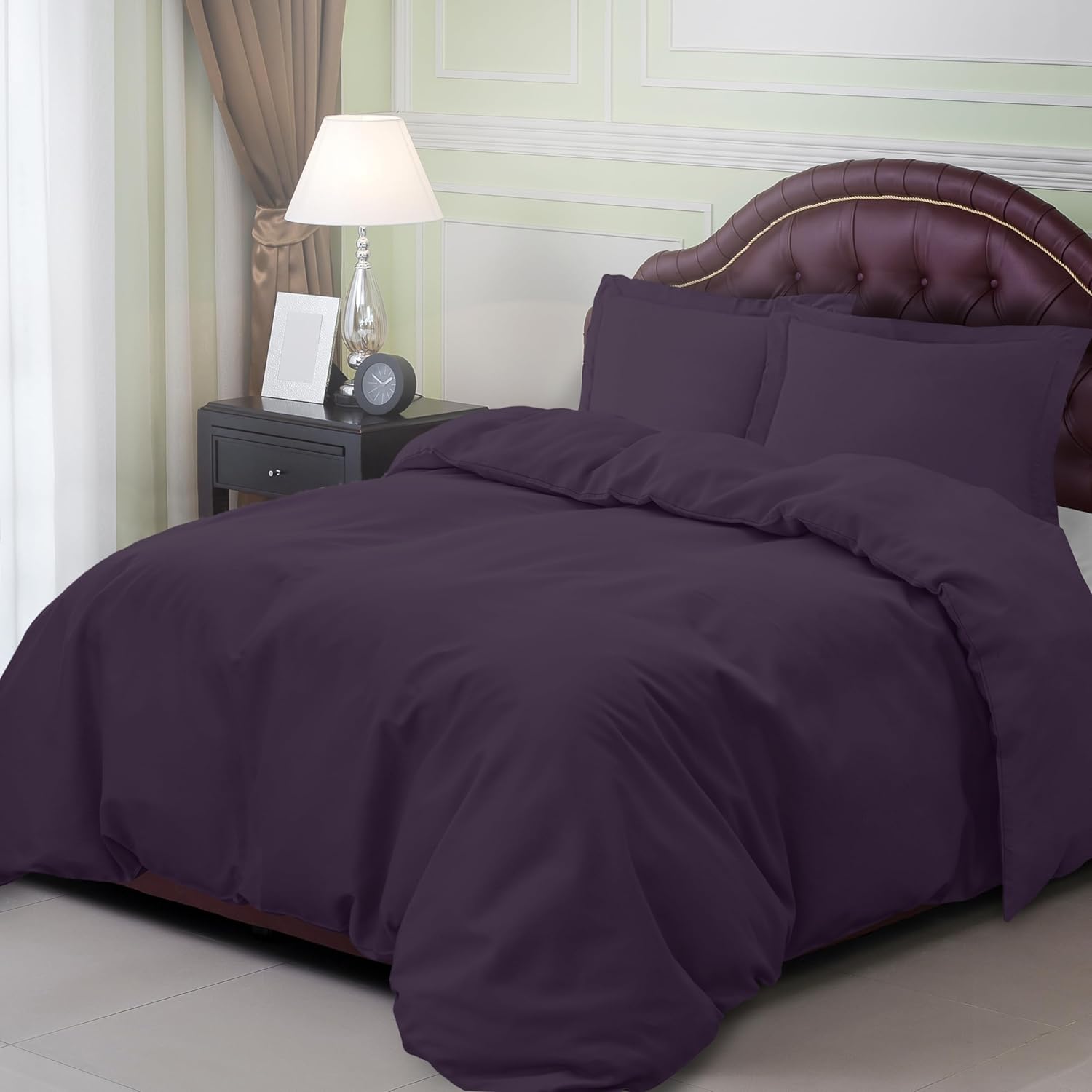 Elegant Comfort Luxury Softest Bedding Duvet Cover Set - 1500 Premier Hotel Quality Luxurious Silky-Soft Wrinkle Free 2-Piece Duvet Cover Set, Twin/Twin XL, Eggplant-Purple