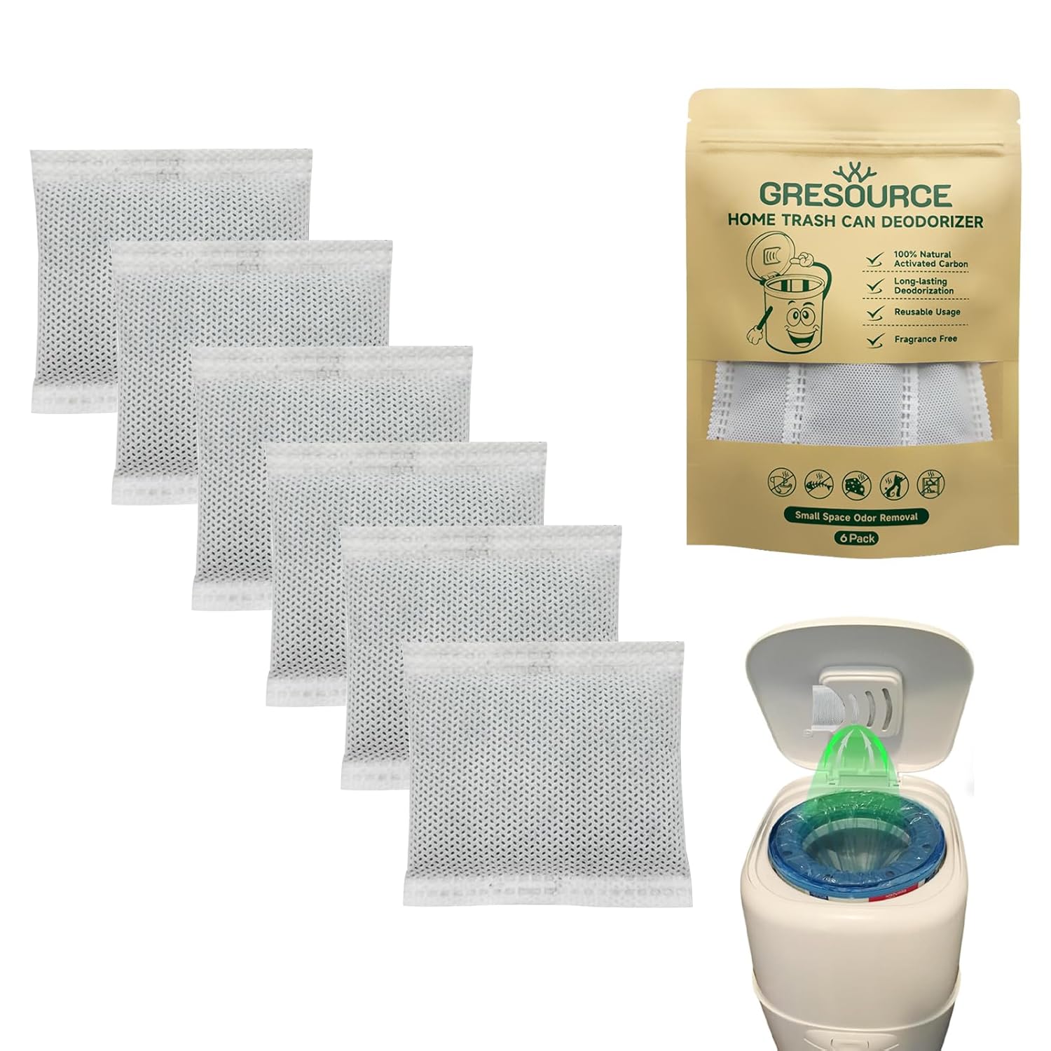 6 Pack Diaper Pail Carbon Refill Filters–Premium Charcoal Odor Absorbers Deodorizer for Playtex Diaper Genie Complete and Expressions Pail–Ultimate Odor Control for Baby Nursery & More