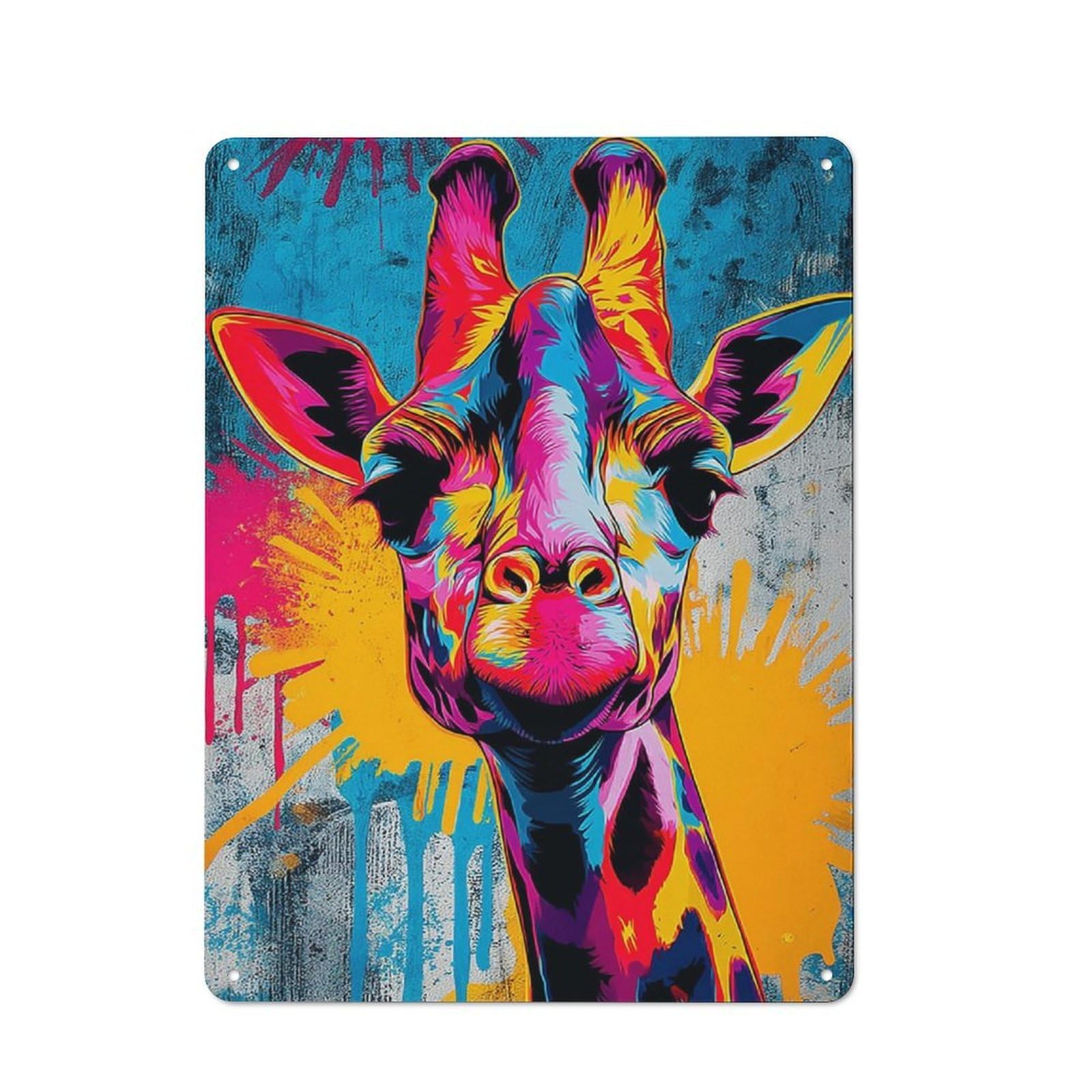 Junmoney Colorful Giraffe Pop Art Print Tin Wall Plaque 40X30cm With For Home Bar Wall, A Decorative Christmas Gift For Hosts Who Enjoy Retro Interiors