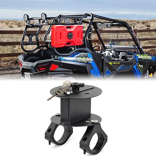 UTV ATV Metal Gas Can Mount with Lock & Key, Gas Can Mounting Holder Oil Tank Cans Holder 1.75"-2" Roll Bar Compatible Polaris RZR Pioneer Yamaha Can Am Maverick X3