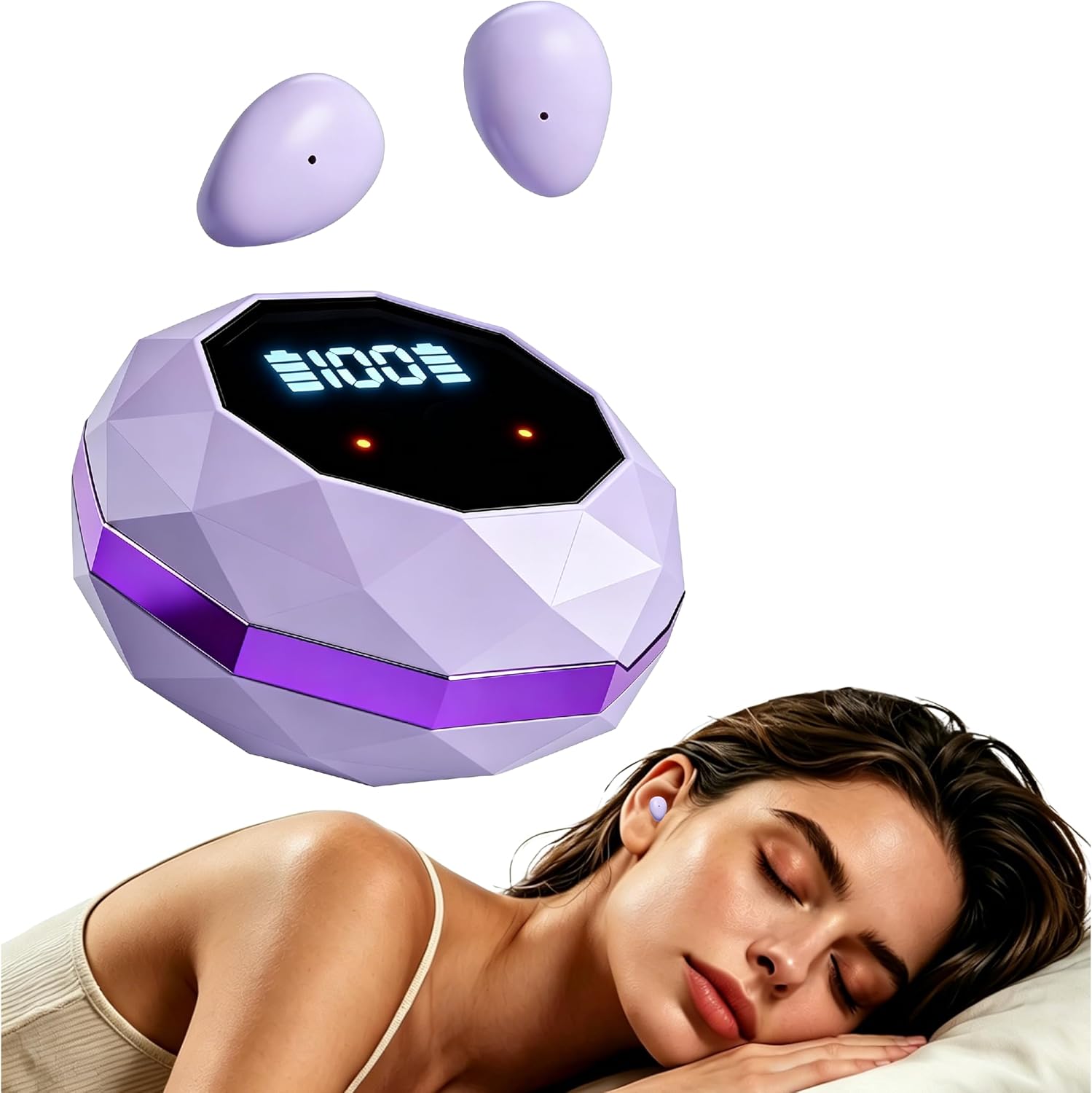 Mini Invisible Wireless Earbuds for Small Ear Canals, Discreet Sleep Earbuds, Bluetooth 5.4, 40H Battery, Noise Blocking, Waterproof, LED Power Display, Tiny Earbuds for Work, Sleep, Commuting(purple)