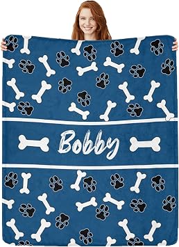 Artsadd Custom Pet Name Blanket, Personalized Dogs Blanket with Paw Prints, Soft Flannel Throw Blanket, 30"X40", 32"X48", 40"X50", 50"X60", 60"X80"