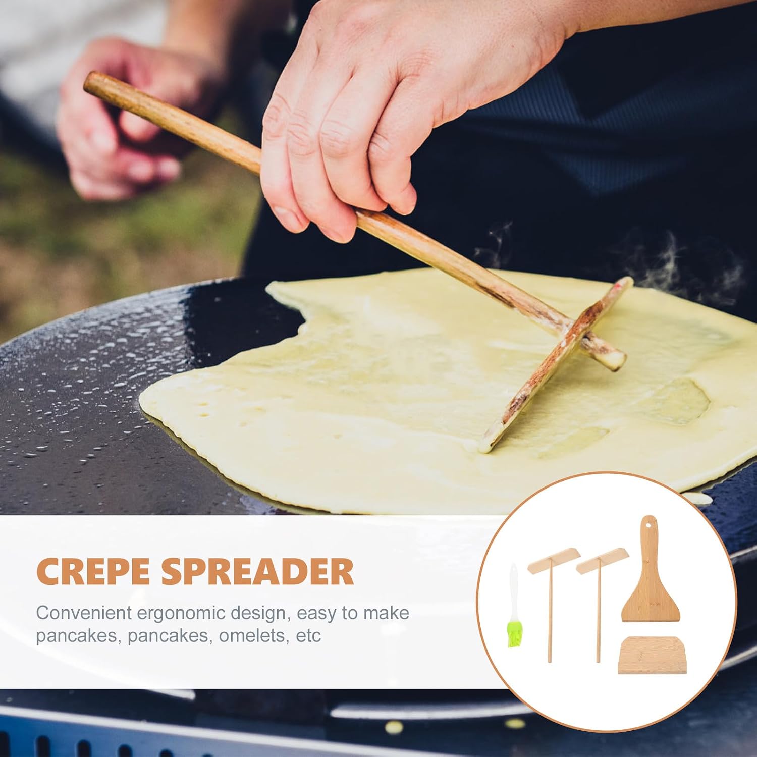 Crepe Spreader and Wear-resistant Pancake Spatula Kitchen Accessory Set, Household Cooking Tools for Crepes and Griddles, 5pcs Convenient Pancake Kit with Random Color Accessories