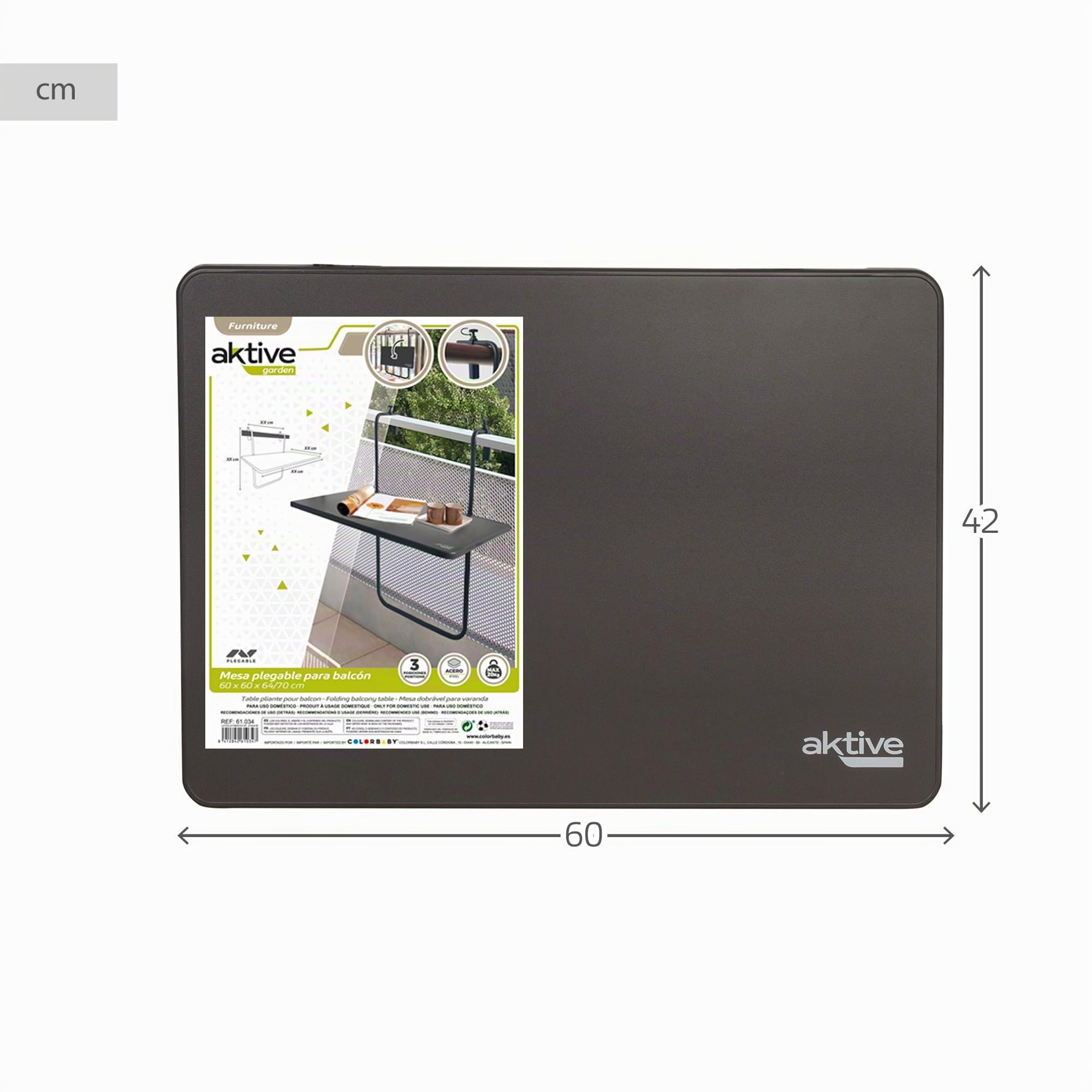 AKTIVE 61034 Tavolo pieghevole da balcone sospeso multiposizione 60x40cm