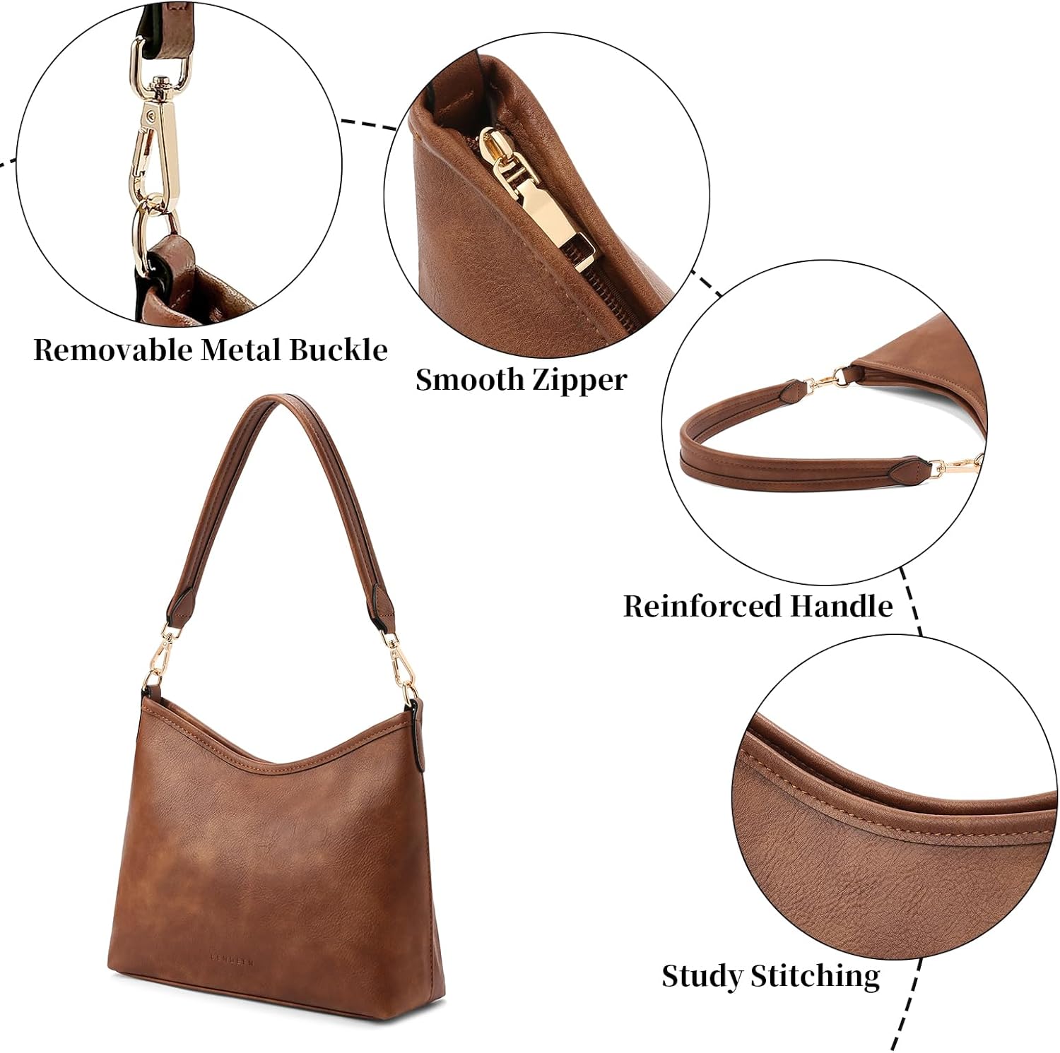 SENDEFN Shoulder Bag for Women Top-Handle Travel Handbag Vegan Leather Crescent Hobo Bag Cross Body Underarm Purse with Strap