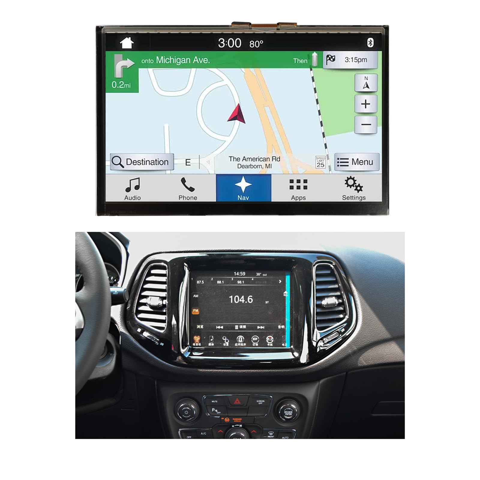 7" LCD Schermo per Jeep Compass 2017-2020 LCD Display TDO-WXGA0700K00033-V2 TDO-WXGA0700K00057-V1 Display Touch Screen con Riparazione Strumenti, Not per Uconnect 4C / UAQ/UAS