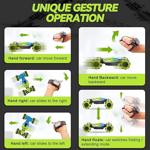 Miniatura 49 de Dysaim Gesture Sensing RC Stunt Car, Gesture RC 2.4GHz Sensor de control remoto Twist Car para niños de 6 a 12 años Naranja Cian