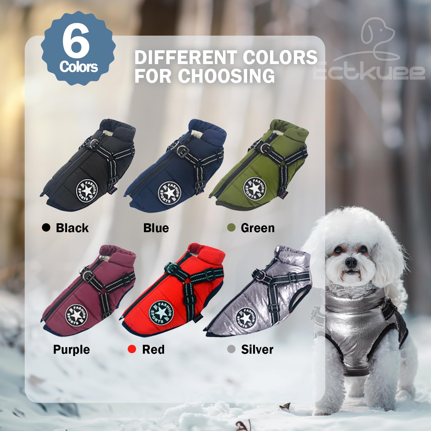 Hundejacke Winterweste Mit Geschirr, Wasserdichter Hundemantel für Kleine Hunde, Maschinen Waschbar, Reflektierender Streifen, Haltbarer D-Ring (Green-M)