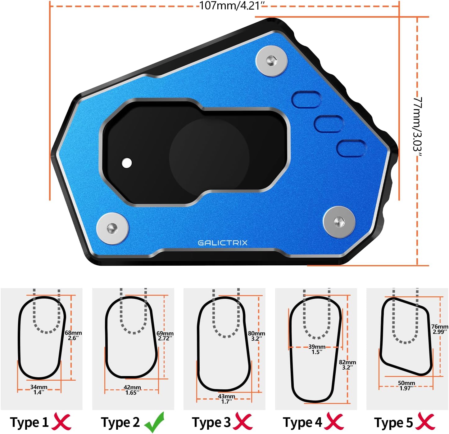 Compatible with BMW R1250GS R1250 GS Adventure Rallye R1200GS LC R1200 GS ADV Motorcycle Accessories Kickstand Pad Foot Side Stand Extension Plate (Blue)