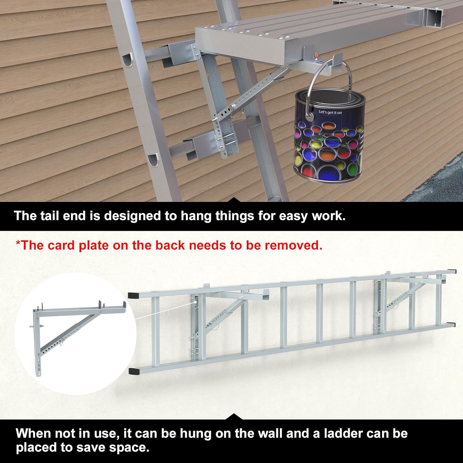 New Upgraded Adjustable Ladder Jacks 2 Pack for Scaffolding Platform, Two-Rung Short Body Extension Ladder Jack Scaffold Bracket, Silver Ladder Platform Accessories Ladder Jack Part for Working Stage