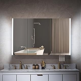 48"x30" LED Medicine Cabinet, Surface Mount, Frameless Tri-View, Defog, Soft Close Hinges, Adjustable Shelves, 3000K-6000K Color Temp, Touchless Operation