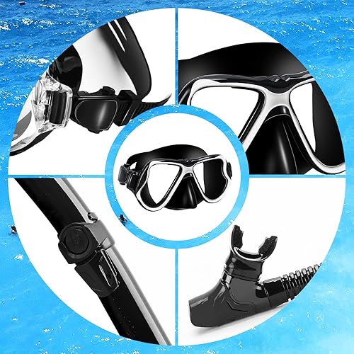 Miniatura 4 de Snorkelfun Equipo de esnórquel en seco para adultos, máscara panorámica de esnórquel de visión amplia, máscara de buceo profesional y esnórquel,
