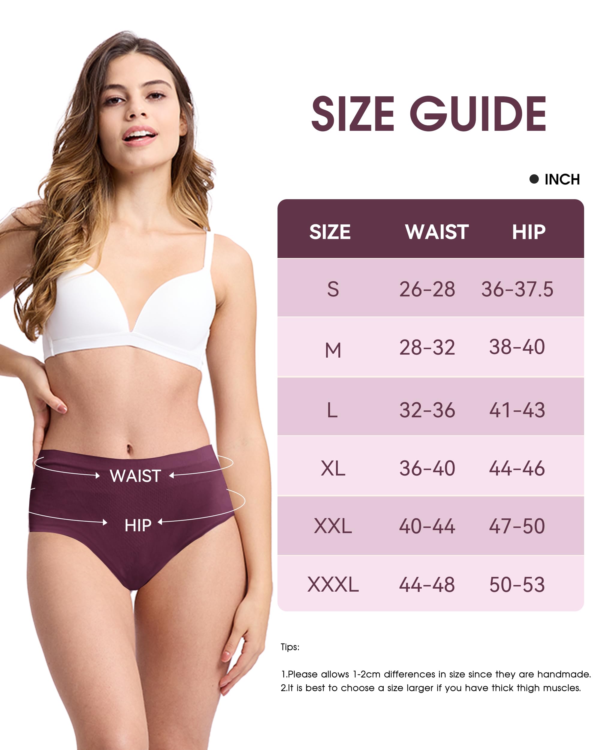 BAMBOO COOL Ropa interior para mujer, de cintura media, sin costuras, absorbe la humedad, elástica, cobertura completa