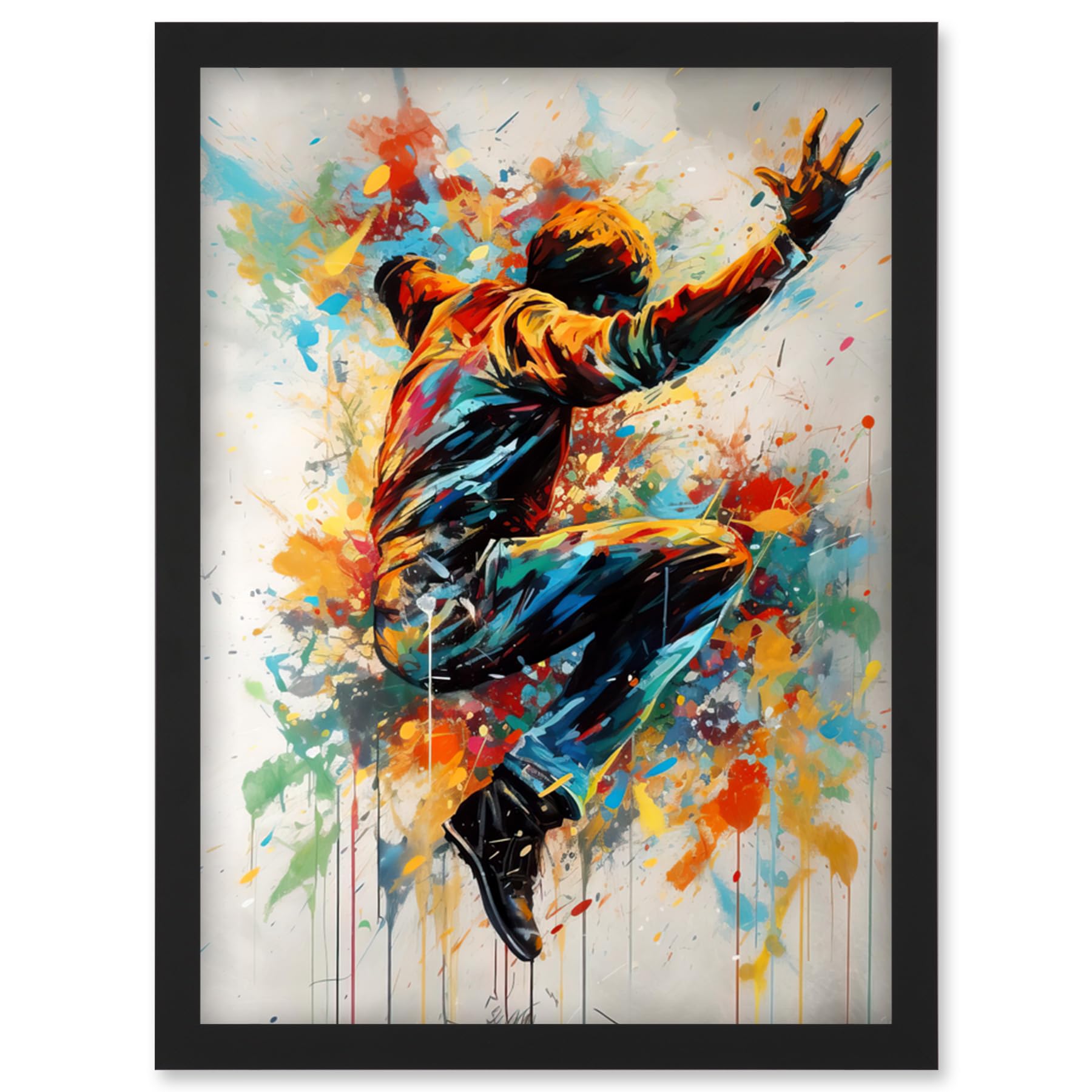 Artery8 Freestyle Dancing Street Dance Vibrant Paint Splat Artwork Framed Wall Art Print A4