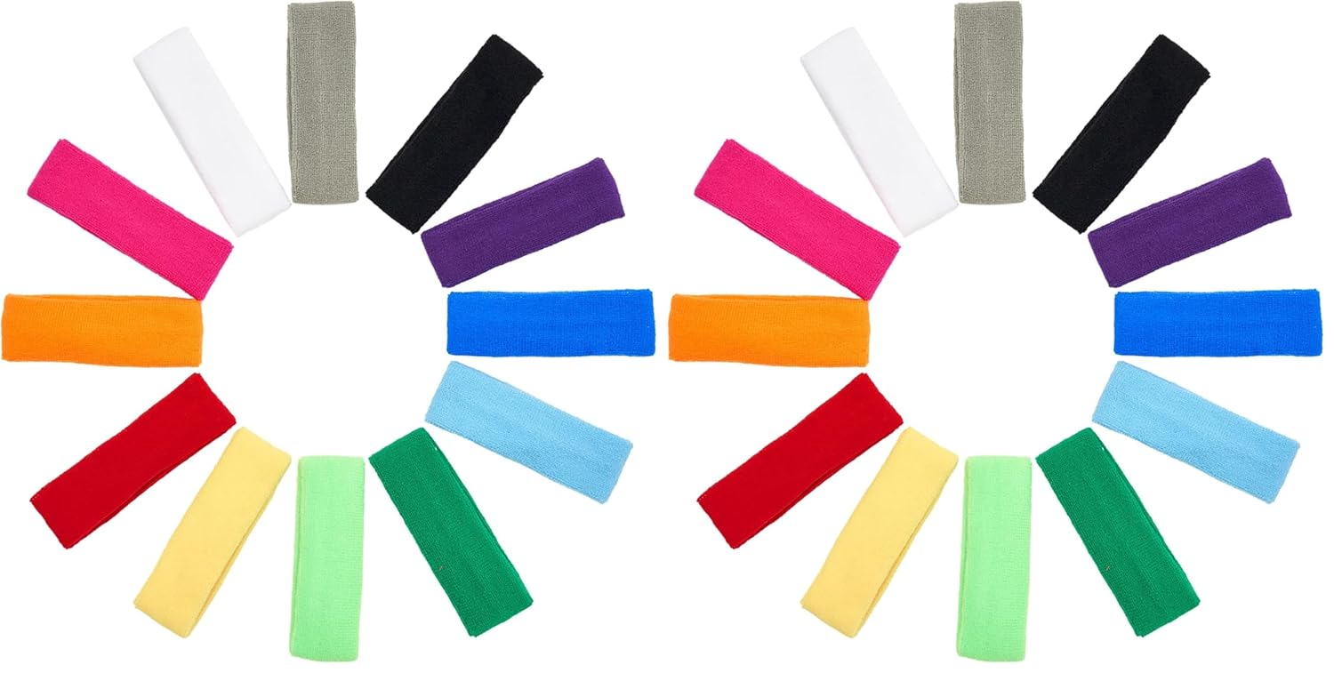 Mallofusa 12 PCS Sports Basketball Headband Sweatband Head Sweat Band Brace Outdoor for Men Women Kids Doing Yoga Running Tennis (Pack of 2)