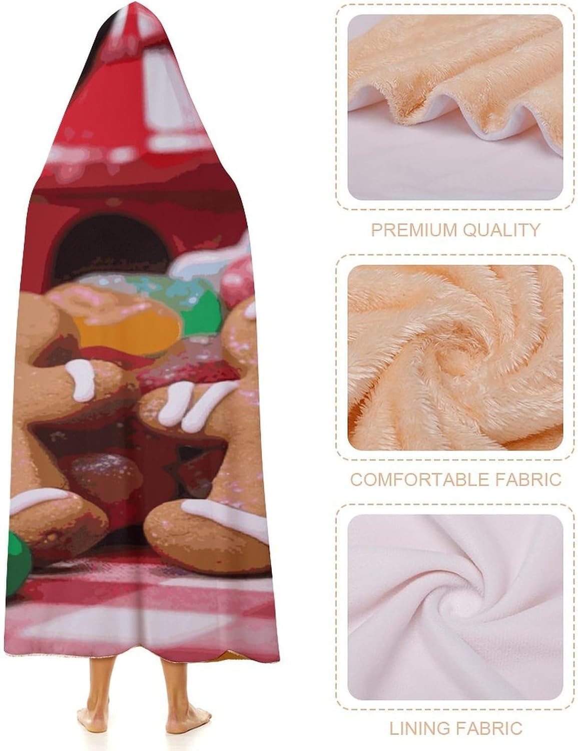Gingerbread Man Candy Hooded Blanket Cozy And Functional,Wearable Blanket Hoodie for Women Men,Blanket Poncho Presents40 x50