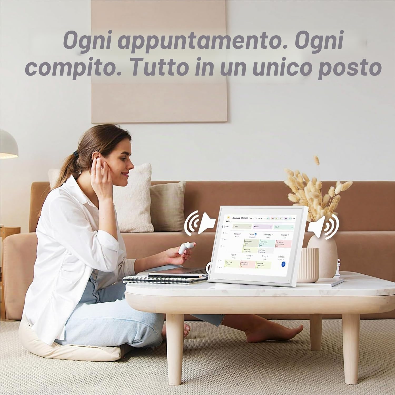 Calendario digitale, calendario elettronico da parete da 15,6 pollici con foto di condivisione video, piani di eventi familiari intelligenti, planner digitale da parete con supporto da tavolo