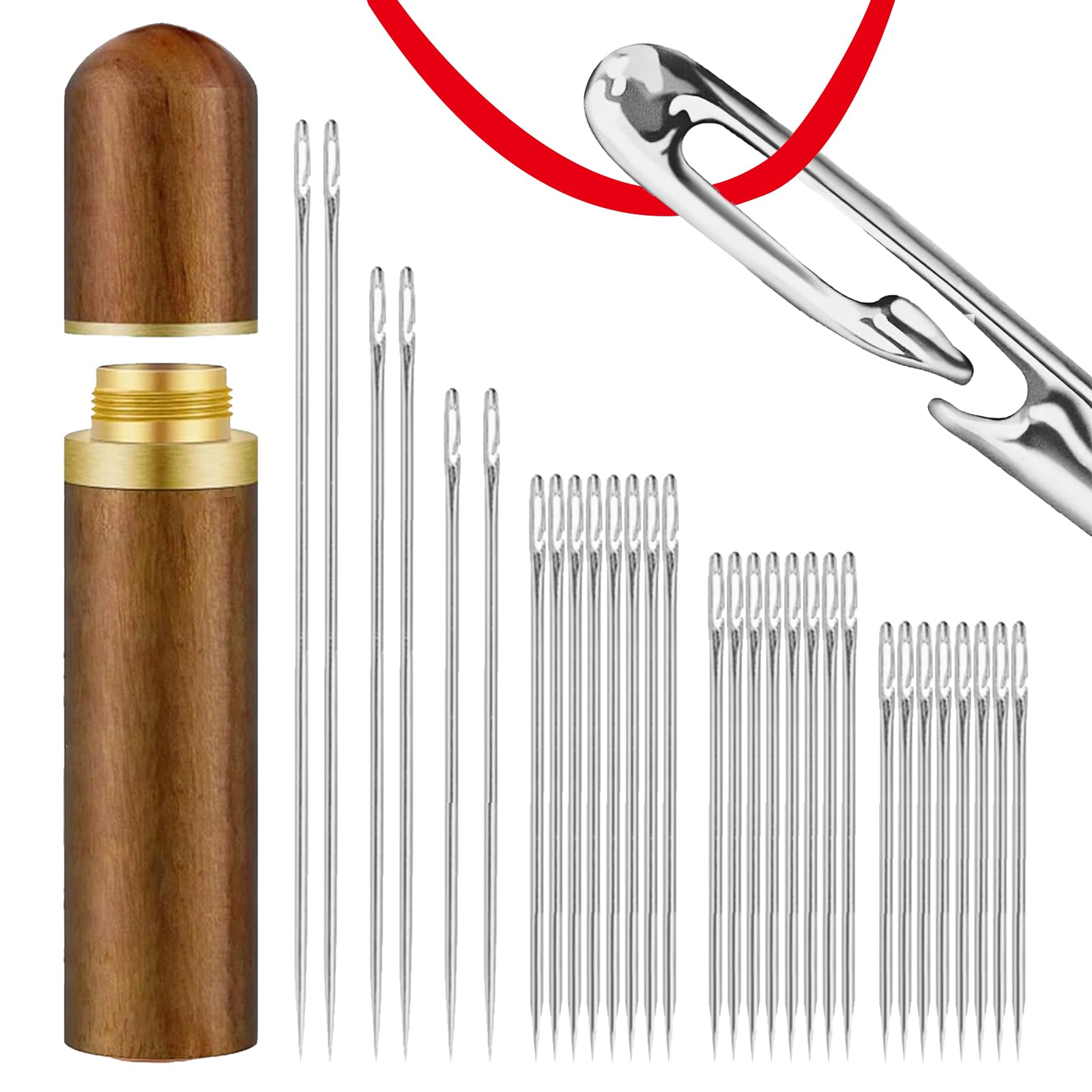 30 Pcs Large Eye Hand Sewing Needles Sewing Sharp Needles,Easy Threading,Beautiful in Appearance,Needles Yarn Knitting Embroidery,Threading Needle for Hand Sewing DIY（Six Sizes）