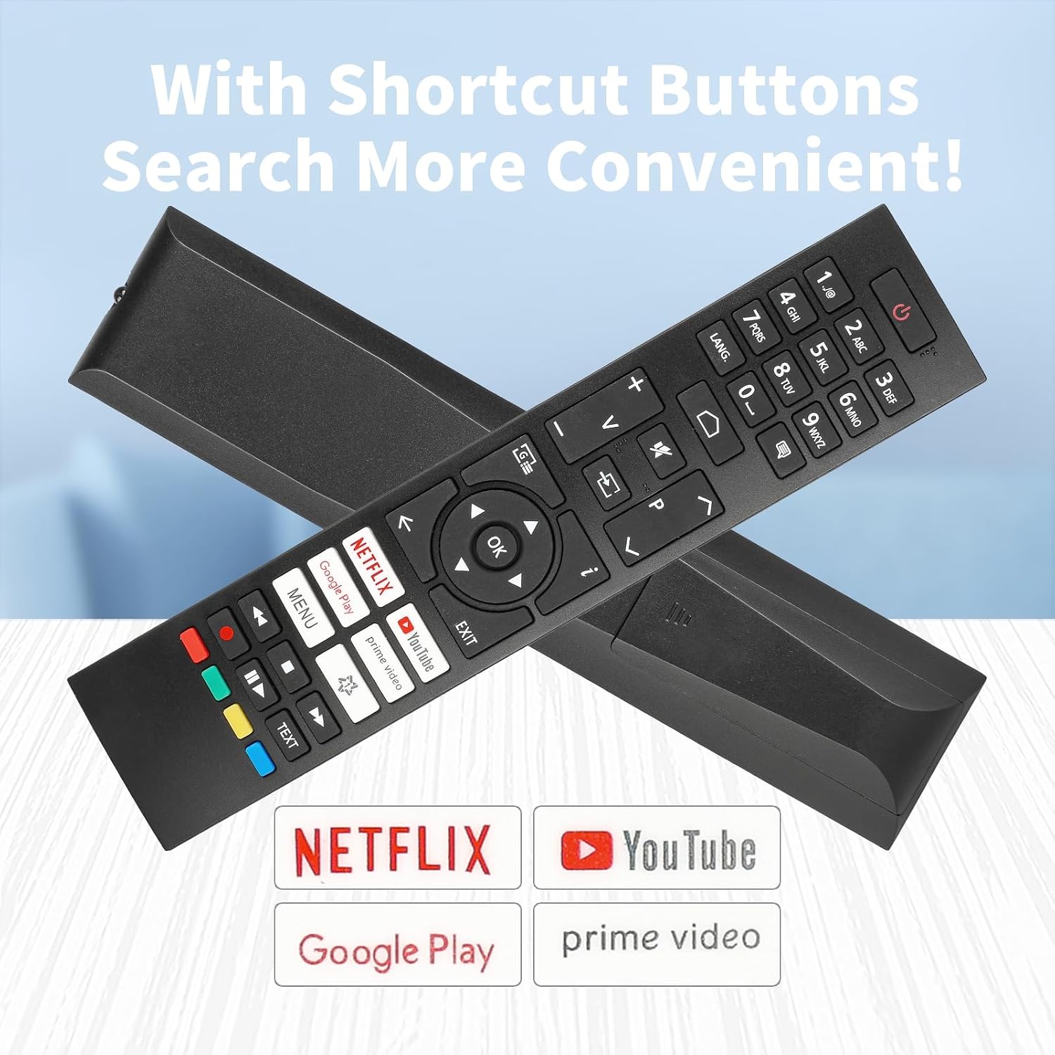 Remote control showing quick access buttons for streaming services