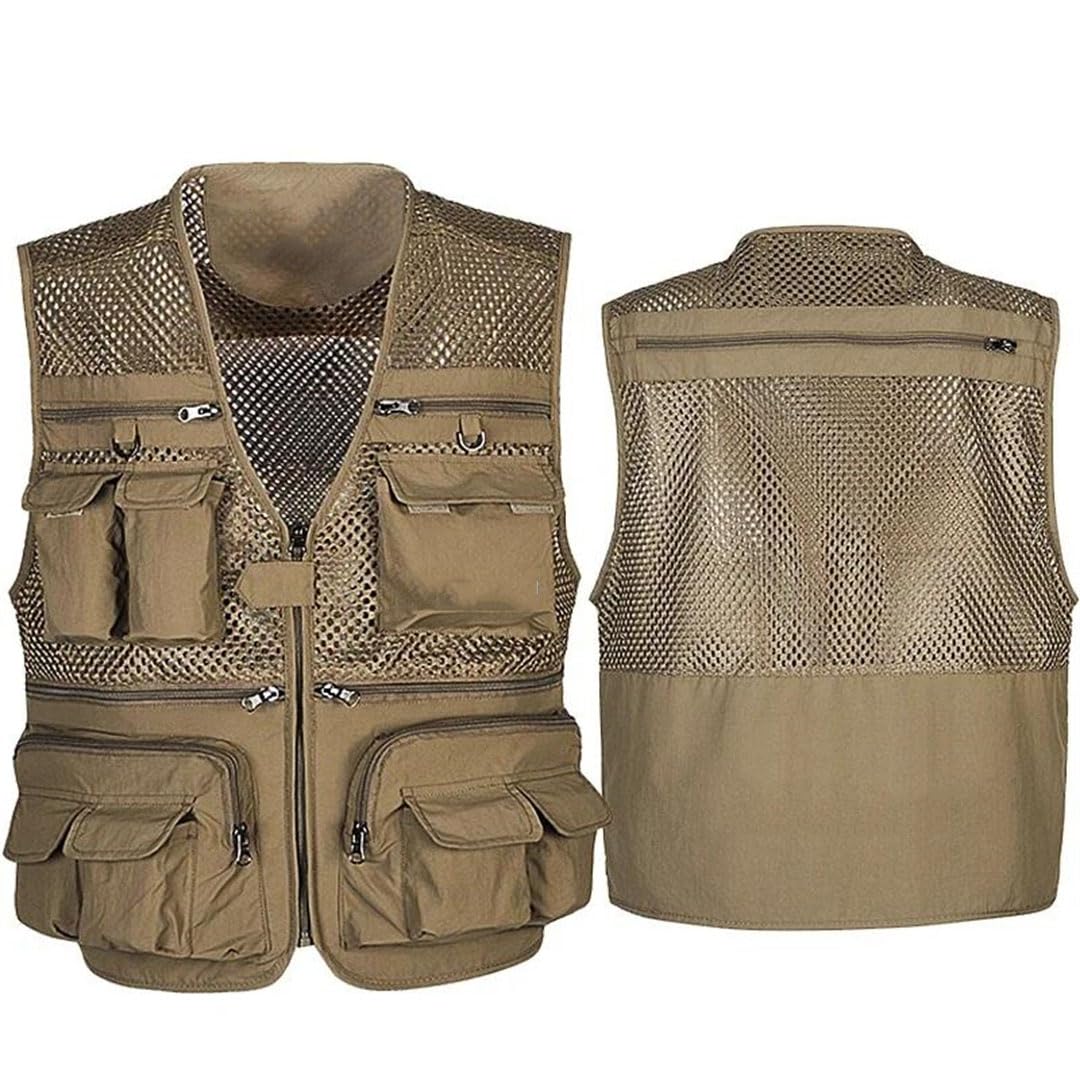 Gilet tactique en maille pour homme - Plusieurs poches - Sans manches - Pour le travail, le cyclisme, la randonnée et la photographie