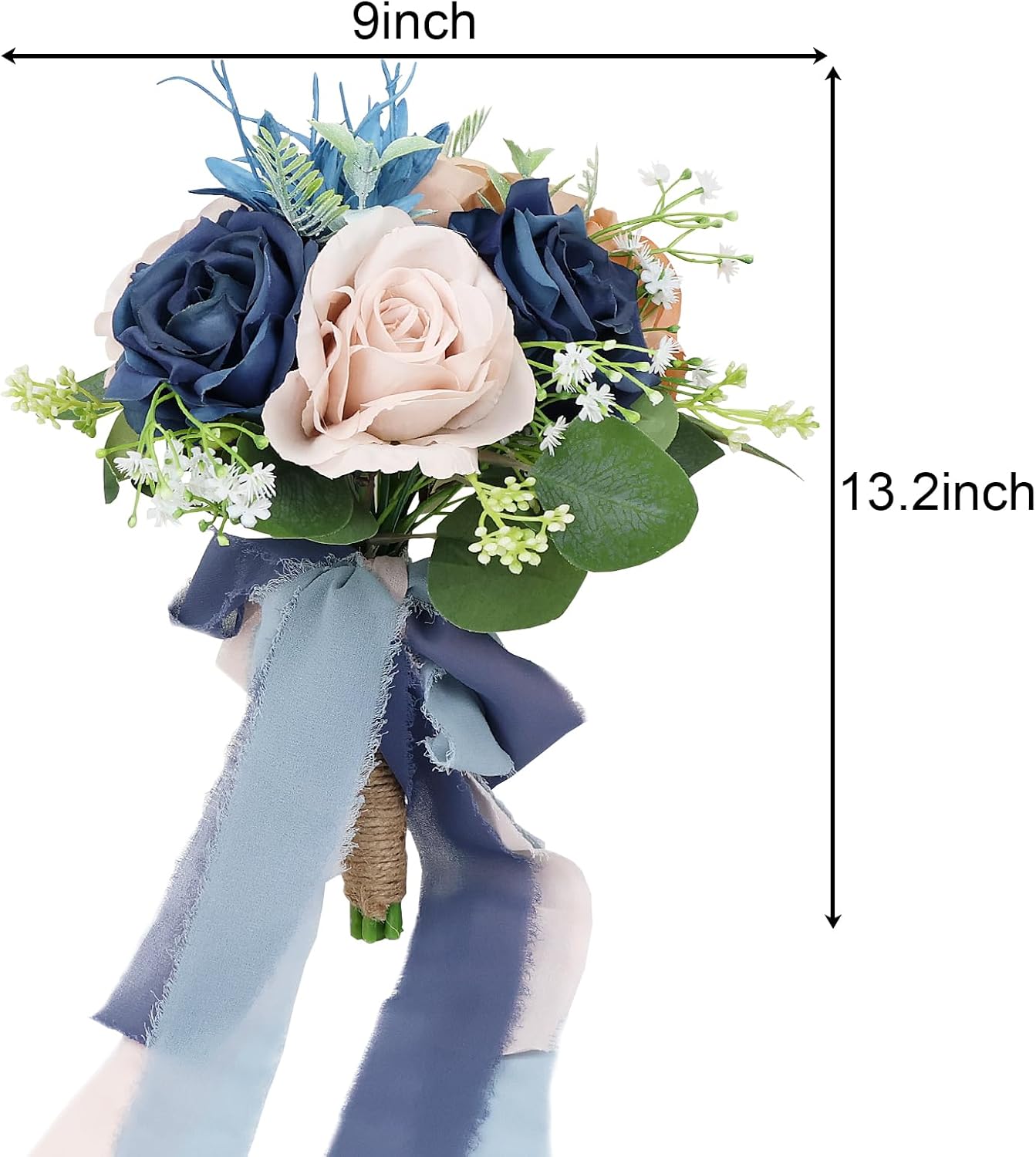 Wedding Bouquets for Bride - Artificial Bridal Bouquets Pre-Made Roses Flower Bouquets for Vintage Wedding or Centerpieces Decoration - Dusty Blue & Pink