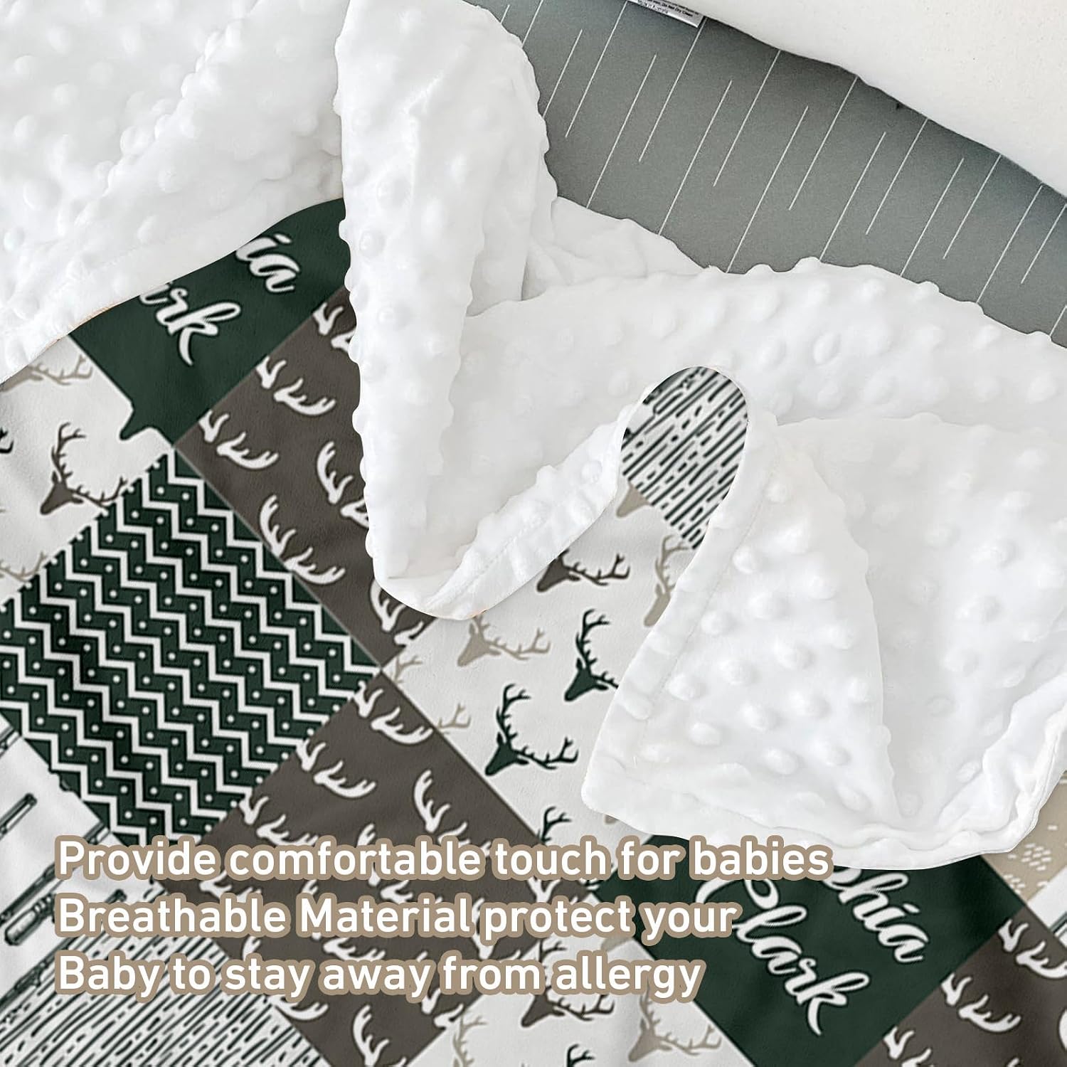 Personalized Baby Crib Bedding Set: 3 Piece Custom Crib Bed Set with Name, Nursery Bedding Set for Baby Girls, Newborn Boys Crib Sets, Dark Green Checkered Baby Bedding Set, Perfect Nursery Gift