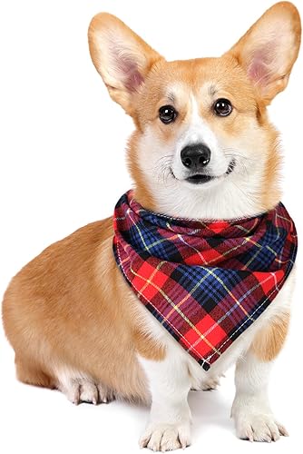 Miniatura 2 de Honoson 6 pañuelos triangulares para perro, bufanda para perro, bufanda con estampado a cuadros, baberos ajustables, lavables, juego de bandana