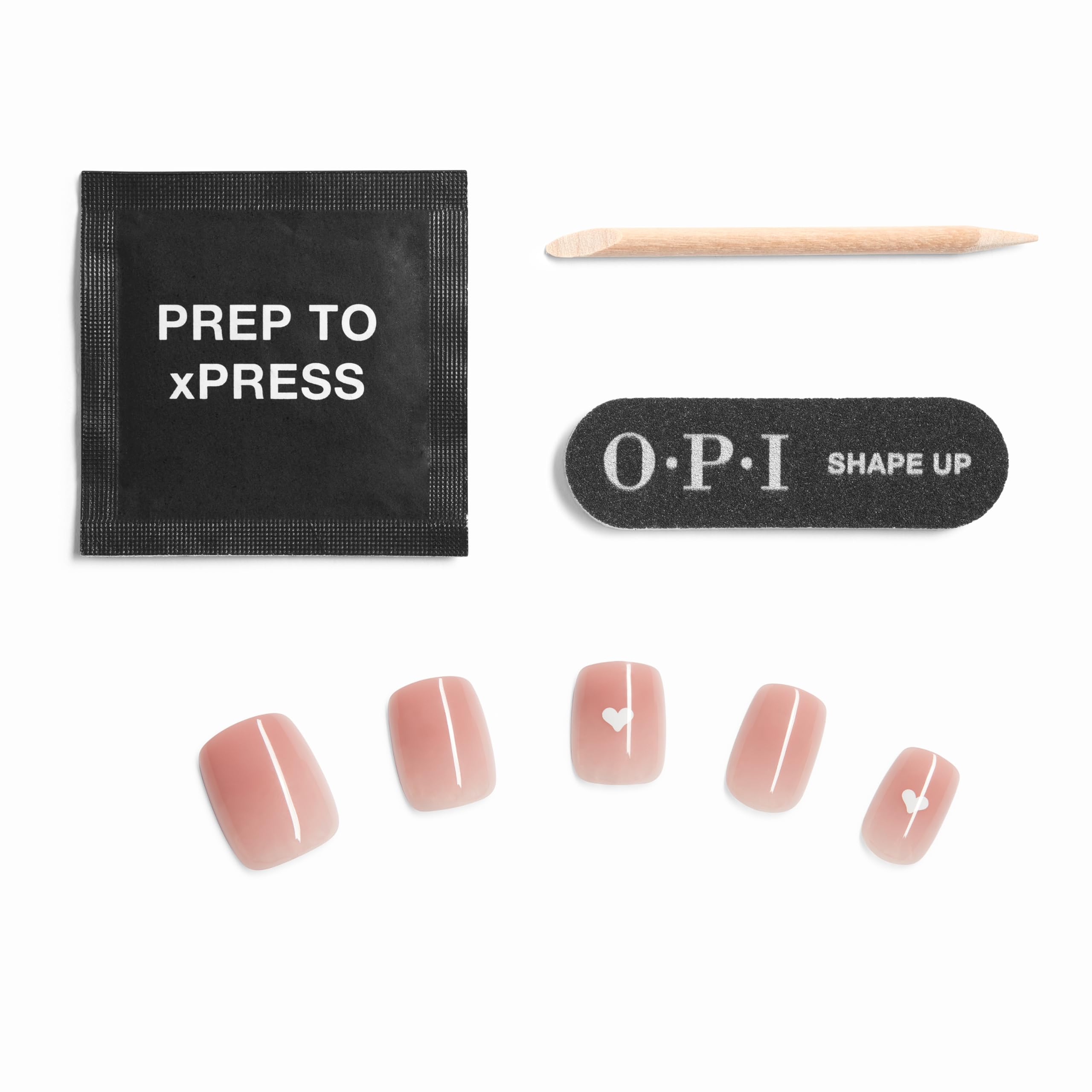 OPI Sticking Point Head Over Nails | Short Squoval Opaque Warm Neutral with White Hearts Nail Art Instant No Glue Press On Nails | 30 Count with Adhesive Tabs | Damage-Free Wear | Spring 2026