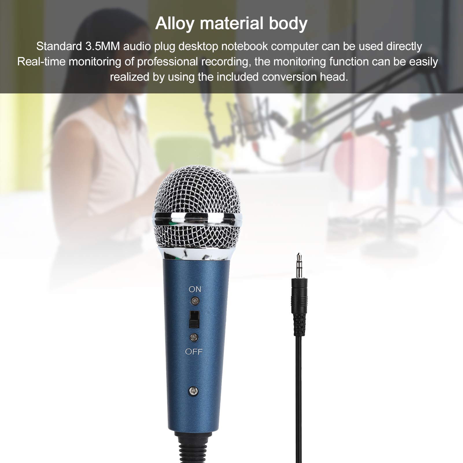 Microfono a condensatore cablato, Adattatore Audio da 3,5 mm a Forma di U per Computer, Karaoke, Desktop, Laptop