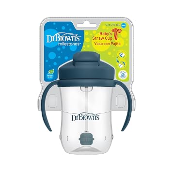 Dr. Brown's Weighted Straw Sippy Bottle and First Straw Cup Bundle, Spill-Proof, Easy Grip, 250mL/8oz and 270mL/9oz, Pink and Blue