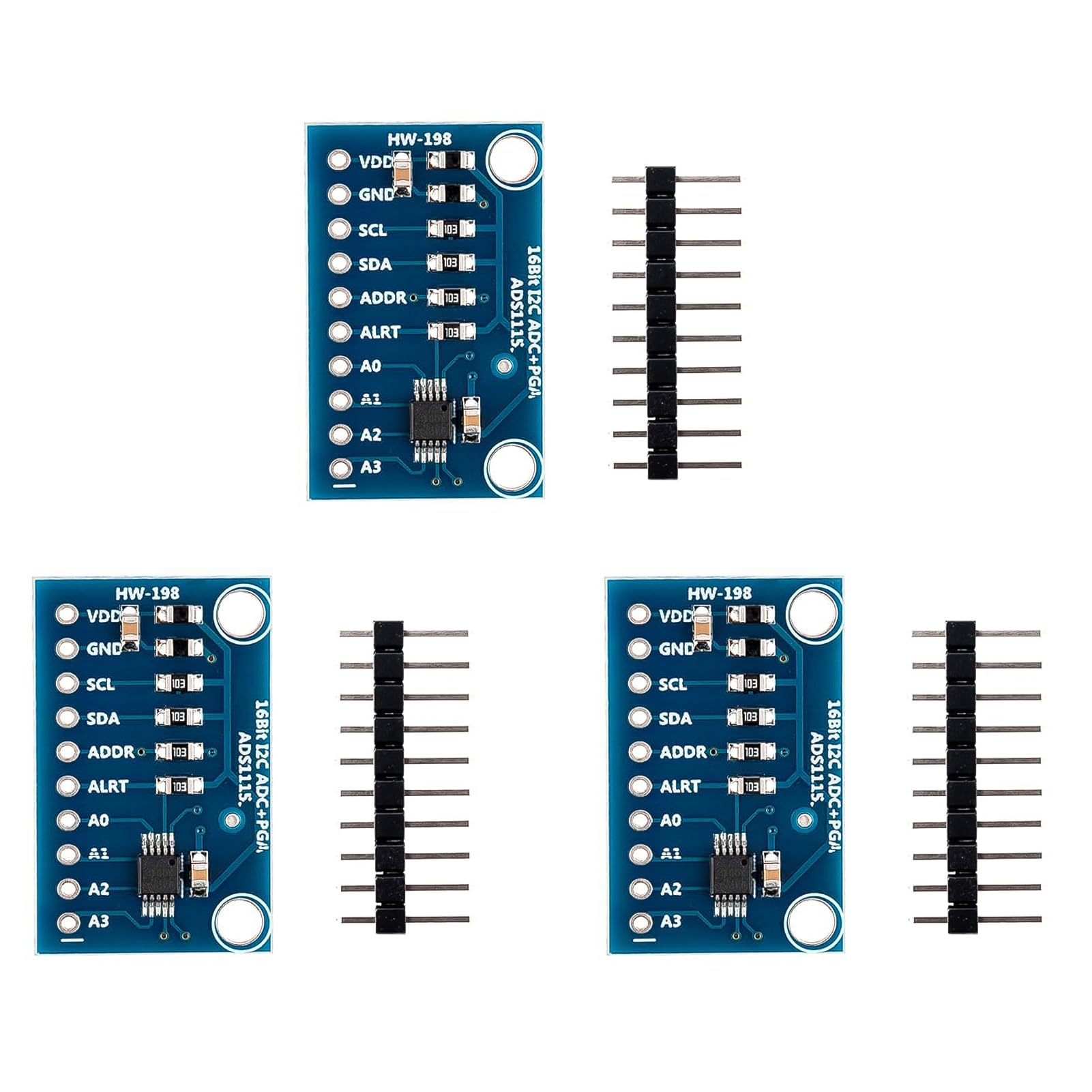 3 Pezzi Modulo ADC ADS1115 16 Bit a 4 Canali, Modulo ADS1115 per Raspberry Pi, Microcontrollori, Risoluzione 16 Bit, Interfaccia I2C, Conversione Analogica Digitale, 2,0V a 5,5V