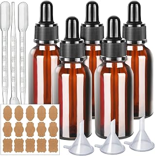 Teenitor Eye Dropper Bottles with Funnels & Plastic Transfer Pipettes & Labels, 30ml Glass Tincture Bottles, Glass Dropper Bottles, Amber Dropper Bottles For Essential Oil (TAL-109)