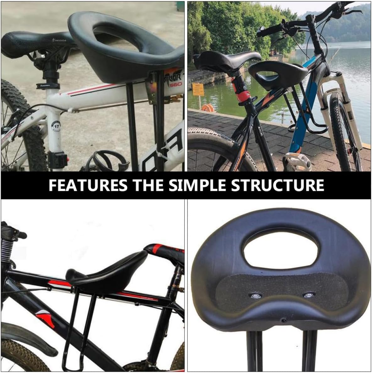 Alasum Bike Safety Seat Front Beam Mount Adjustable Front Safety Seat for Fits 3-6cm Beam Thickness for Cycling Outdoors