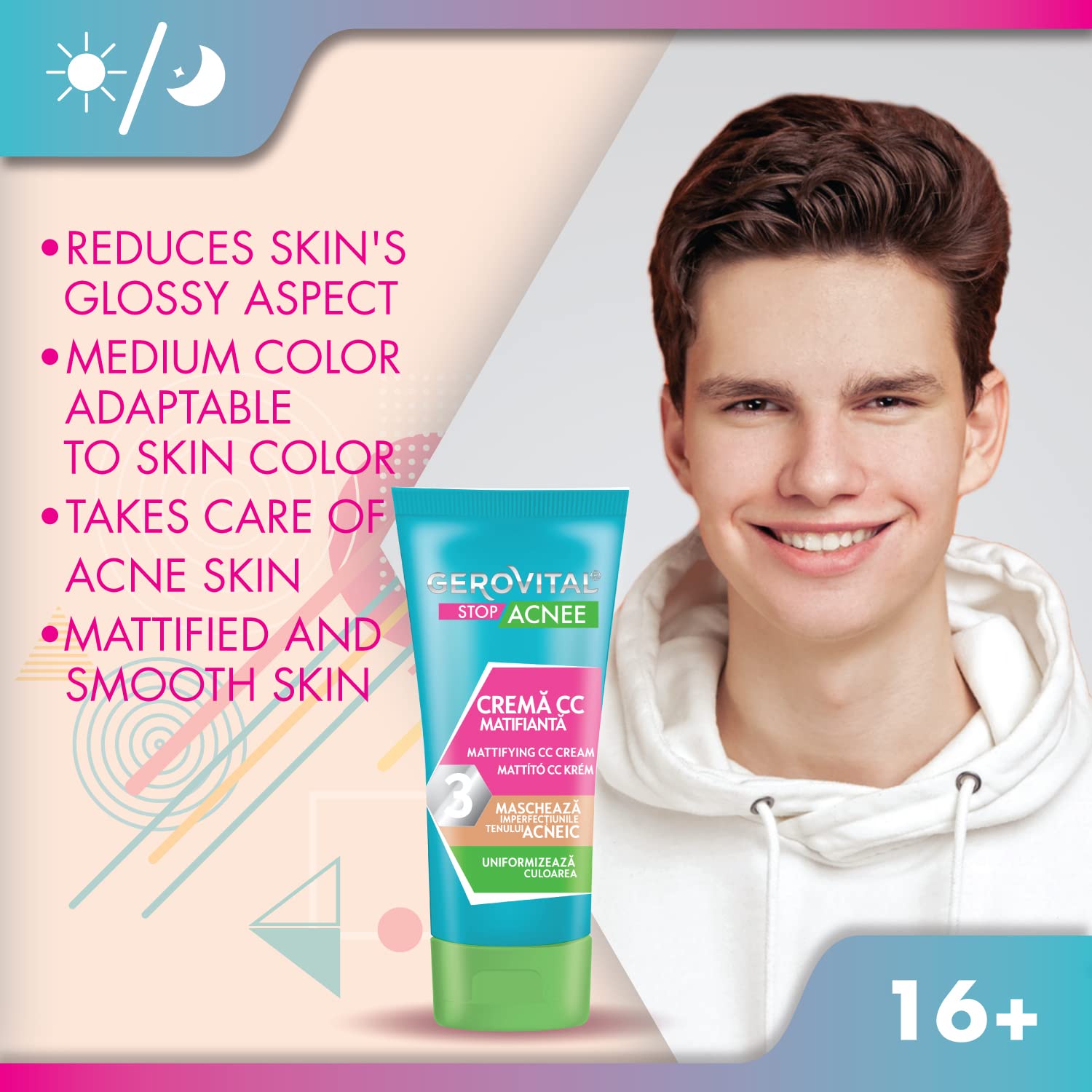 Gerovital STOP ACNE Mattifying CC Cream – Skin Perfecting Formula for an Even Complexion, Medium Shade, 30ml