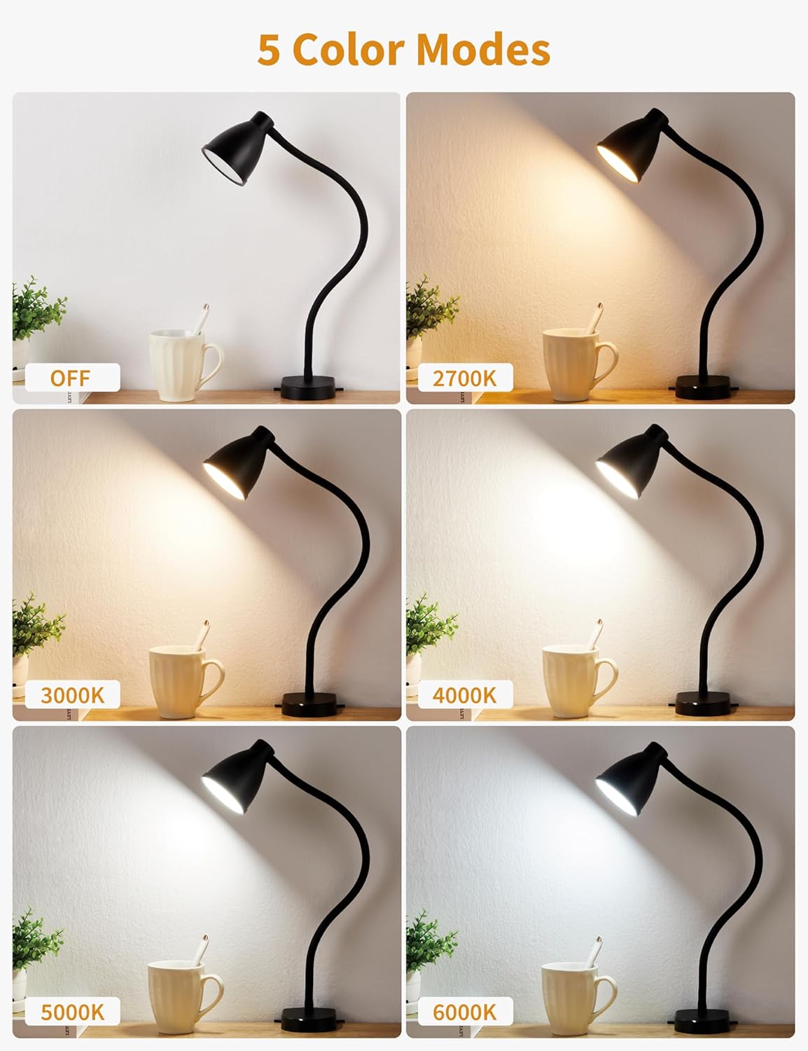 BOHON No Install Bedside Reading Light, Clip-Free Wall Mounted Lamp with 5 Colors & 10 Brightness Levels, Flexible Gooseneck, 30 Min Auto-Off Timer, Bed Lights for Headboard, Bedroom, Dorm (Black)