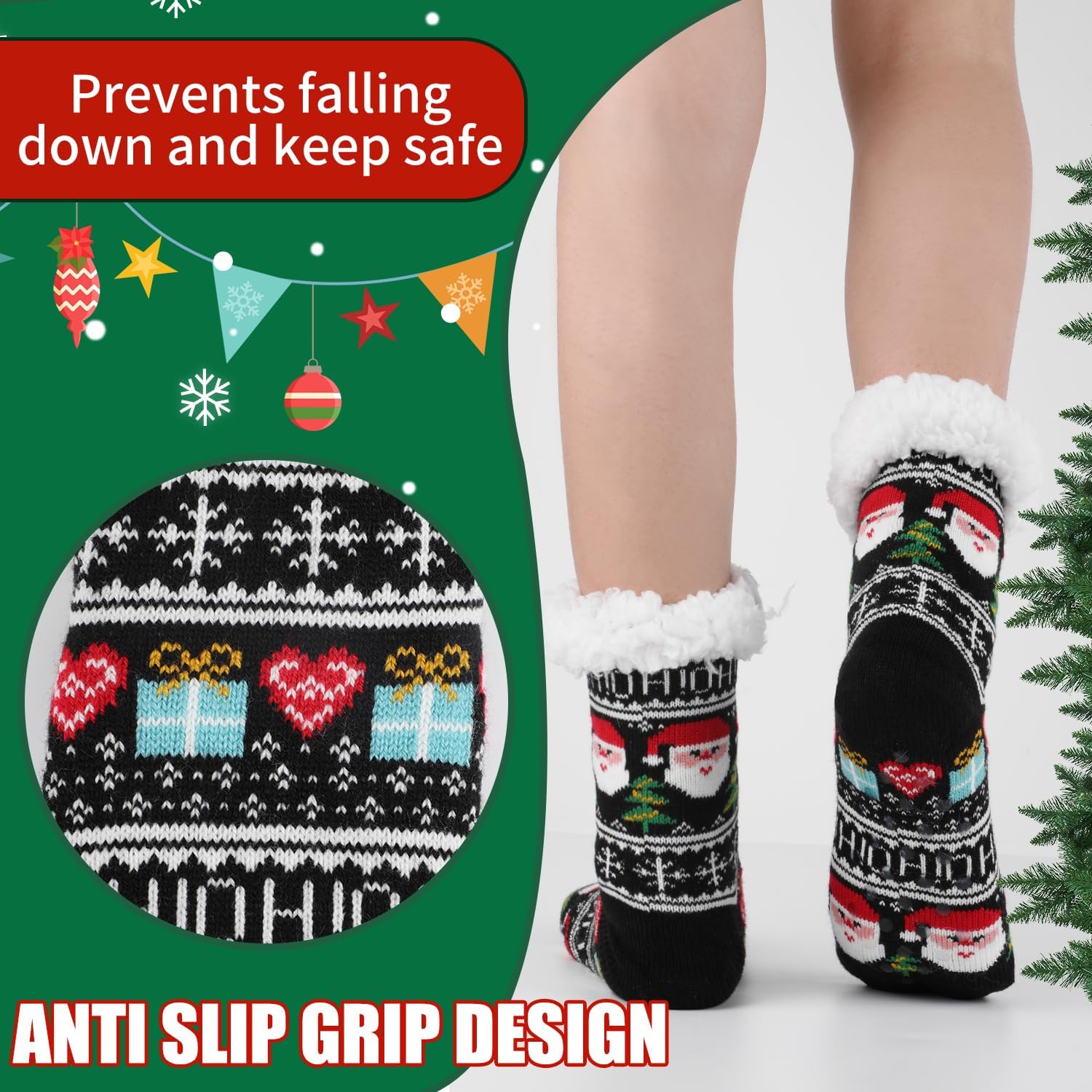 LOMIMOS Christmas Thick Slipper Sock For Women, Xmas Fuzzy Non Slip Socks Comfy Fluffy Warm For Christmas Winter Home Holiday Hostess Gifts - Image 4