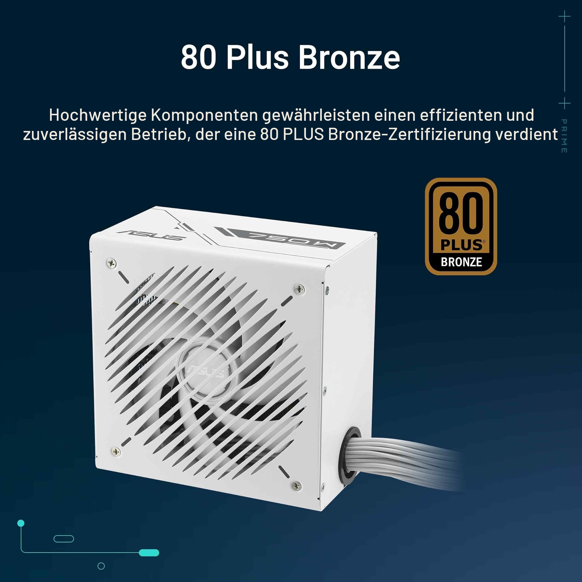 ASUS Prime 750W Bronze White Edition Gaming Netzteil (750 Watt, Lüfter mit Doppelkugellager, ATX12V, 80+ Bronze-Zertifizierung, 135-mm-Lüfter, DIY-freundlicher CPU-Stromanschluss, geätzte Kabel, Weiß)