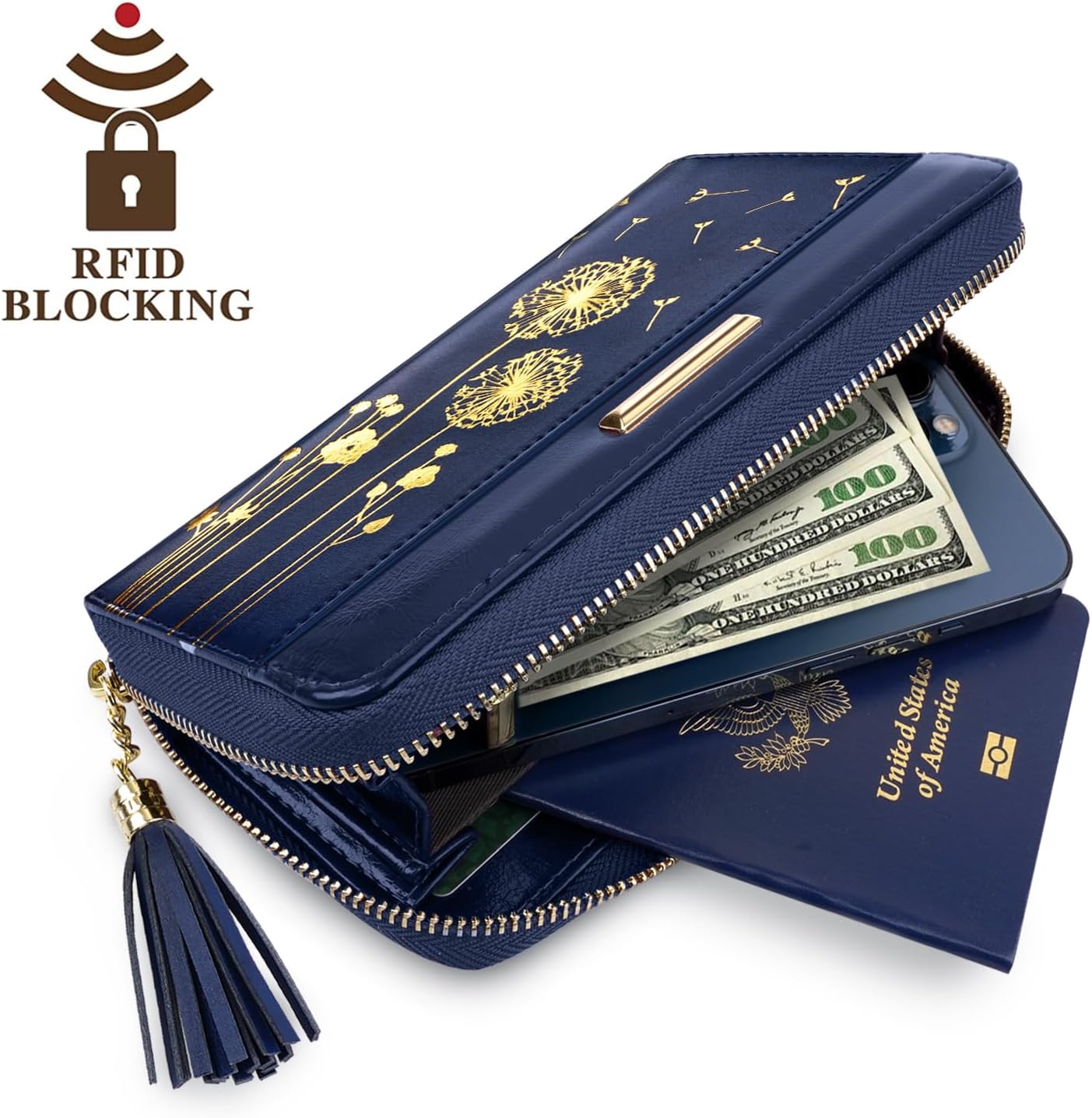 Coco Rossi Wallet for Women RFID Blocking Zipper Around Credit Card Holder