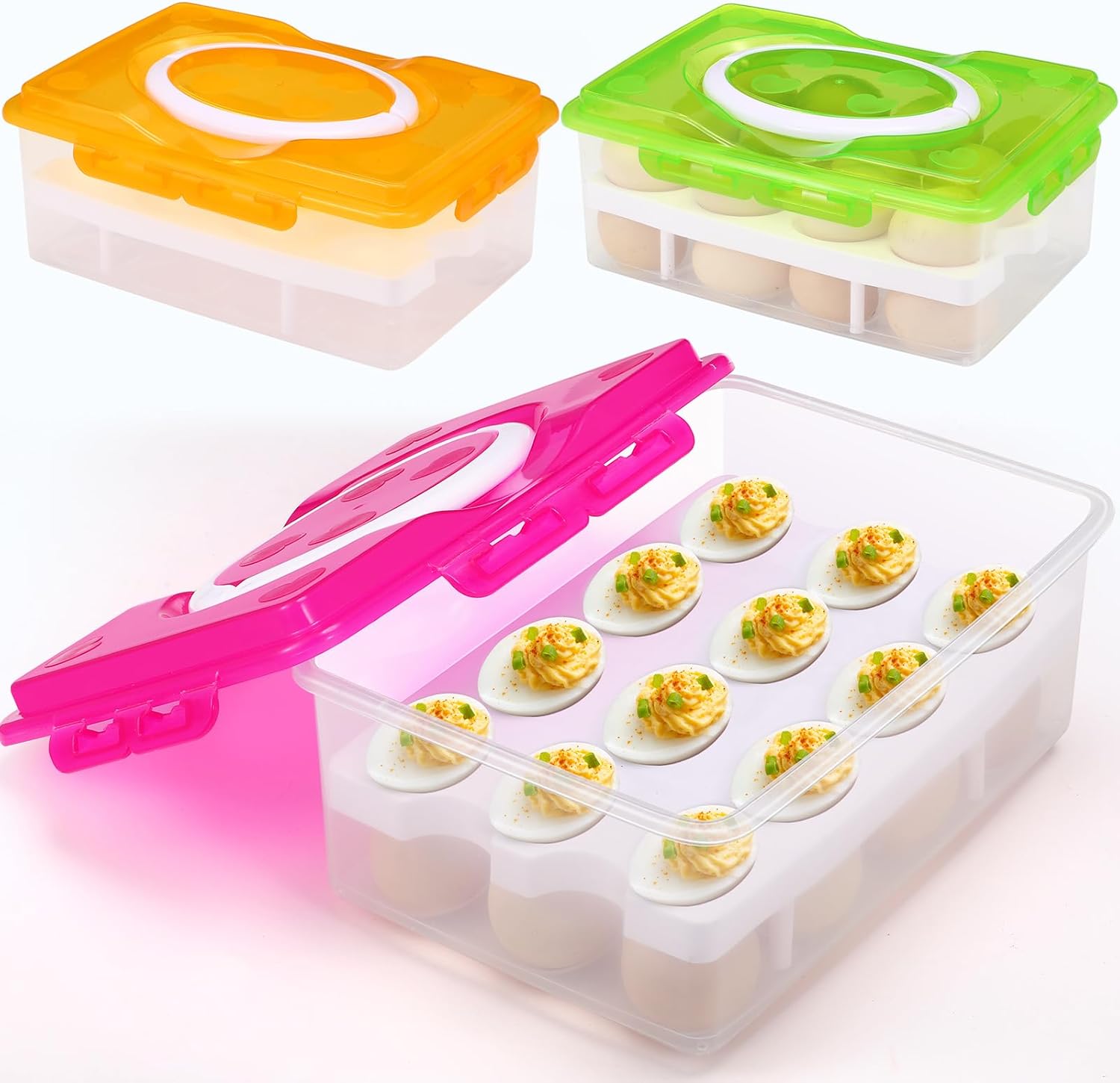 Honeydak 3 Pcs 2 Tiers Deviled Egg Containers with Lid Egg