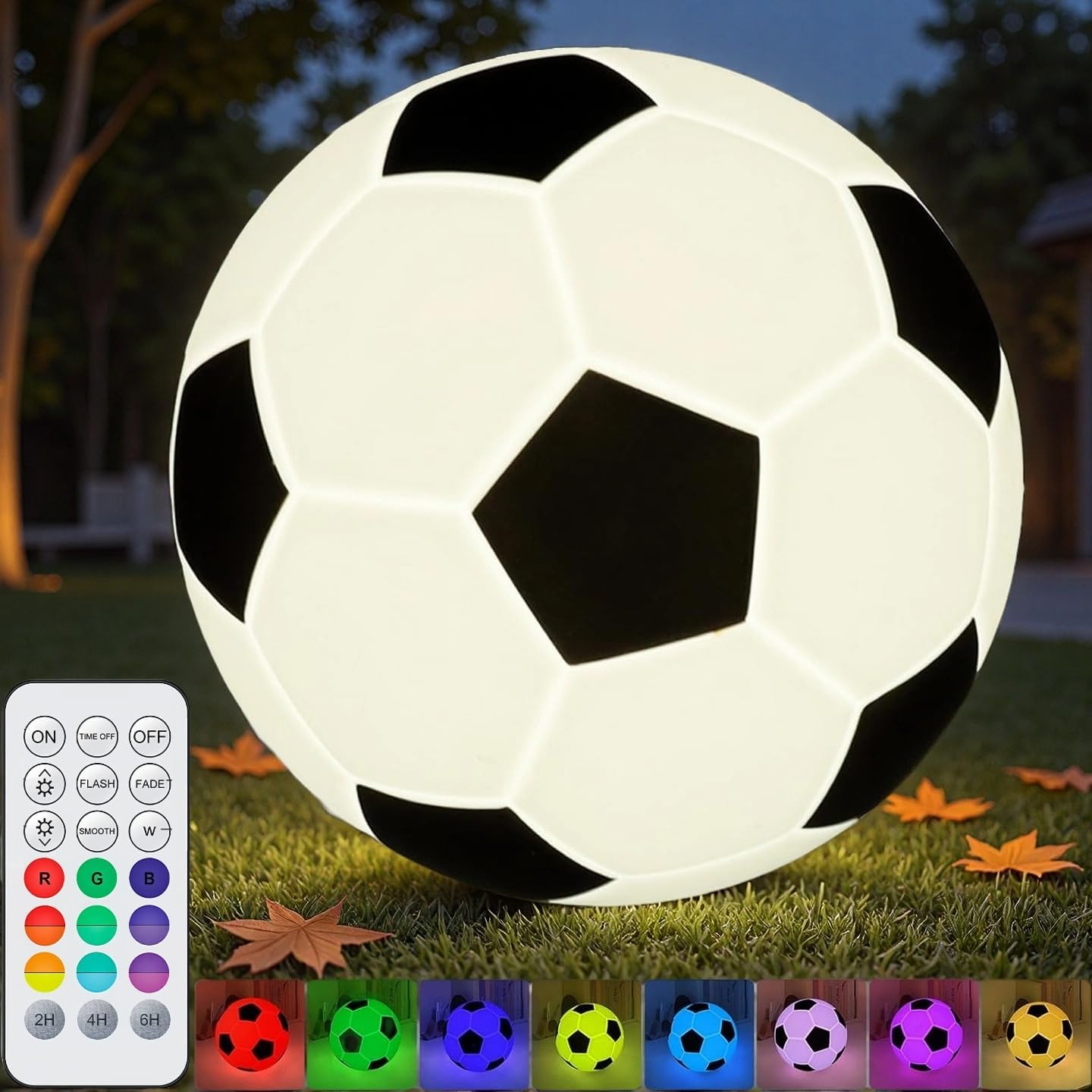 Solar LED Soccer Light - IP65 Waterproof RGB Color Changing Orb Lamp, Perfect for World Cup Decor, Soccer Match Viewing Parties, Outdoor Patio, Pool & Yard Accents Warm White/White/RGB