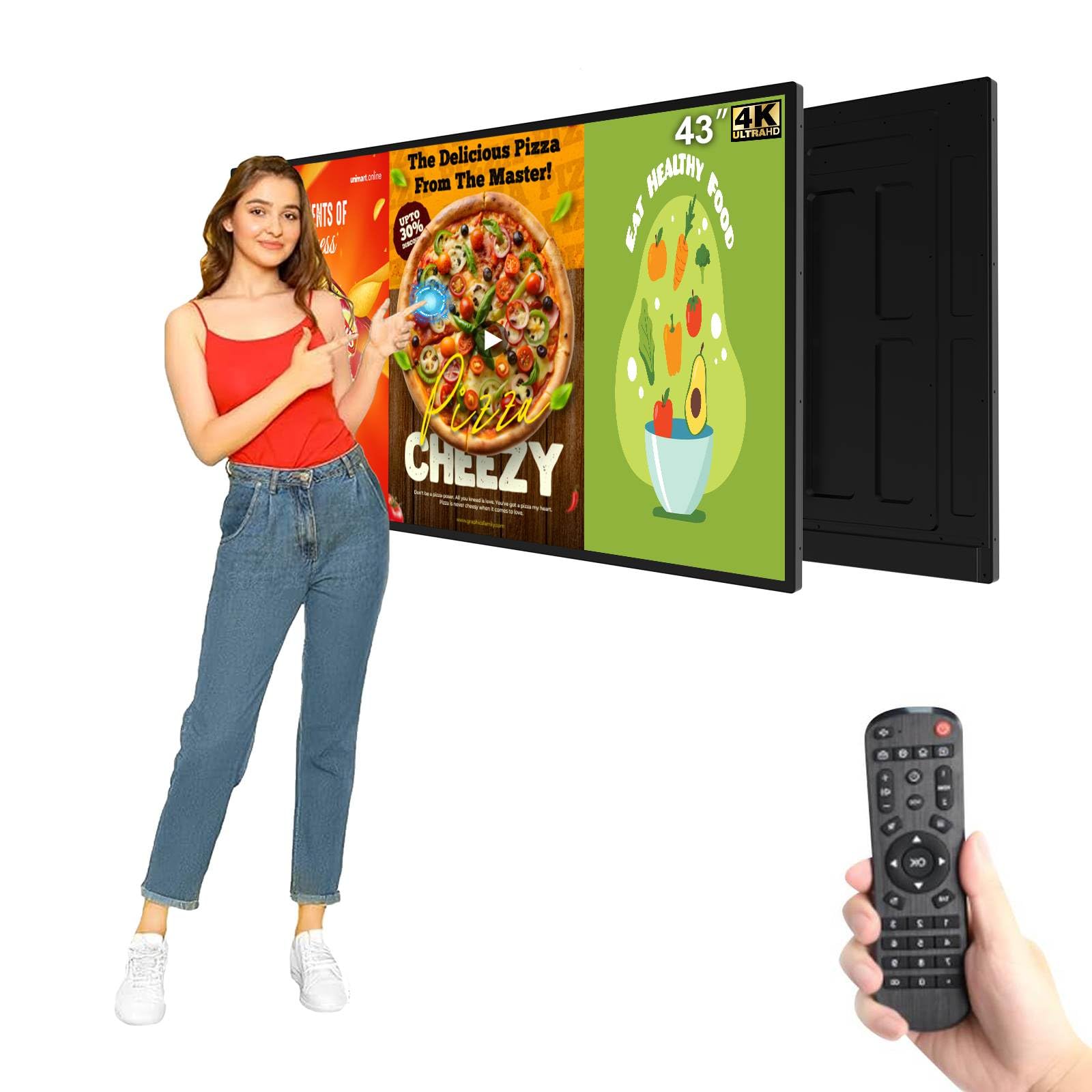 43inch Monitor Digital Signage Kiosk, 4K UHD Touchscreen IPS Advertising Display, 500nits High Brightness Wall Mount Digital Signage, CMS/U-Disk Plug&amp;Play, USB/WiFi/HDMI Input, Android 11OS