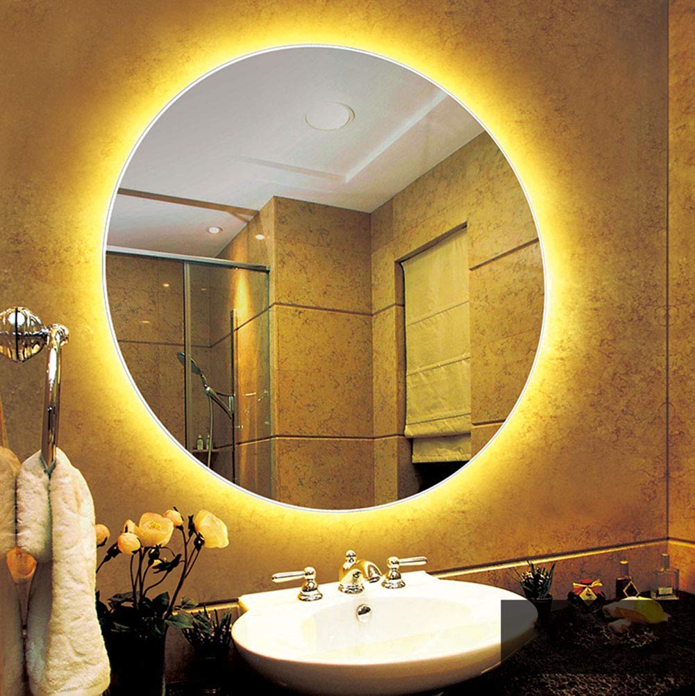 Specchio, Specchio da Bagno Rotondo retroilluminato con retroilluminazione a LED, Specchio da Barba per Trucco antiappannamento a Prova di Esplosione per Camera da Letto dell'hotel50/60cm