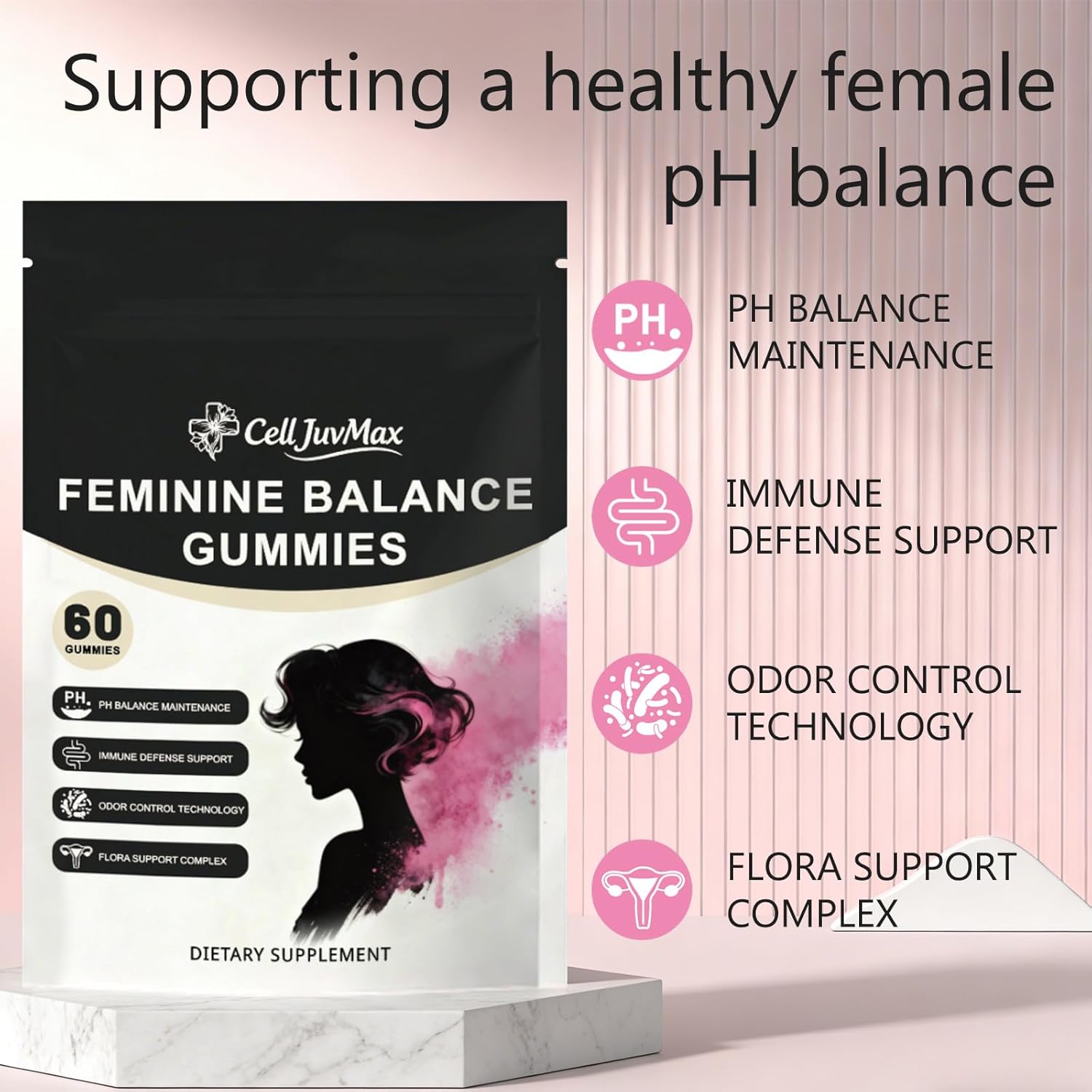 Feminine Balance Probiotic Gummies for Women - with Hawaiian Pineapple, pH Balance Support, Healthy Odor & Flora, Vaginal & Immune Health, Vegan Dietary Supplement - 60 Gummies (1)
