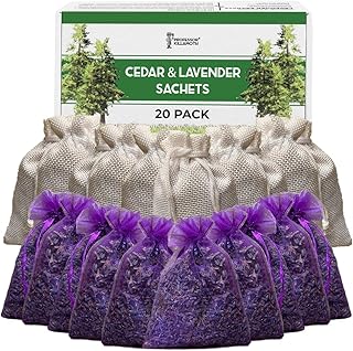 Cedar Chips and Lavender Sachets (20 Pack) - Stop Clothes Damage - Cedar and Lavendar Home Fragrance Sachets for Drawers and Closets