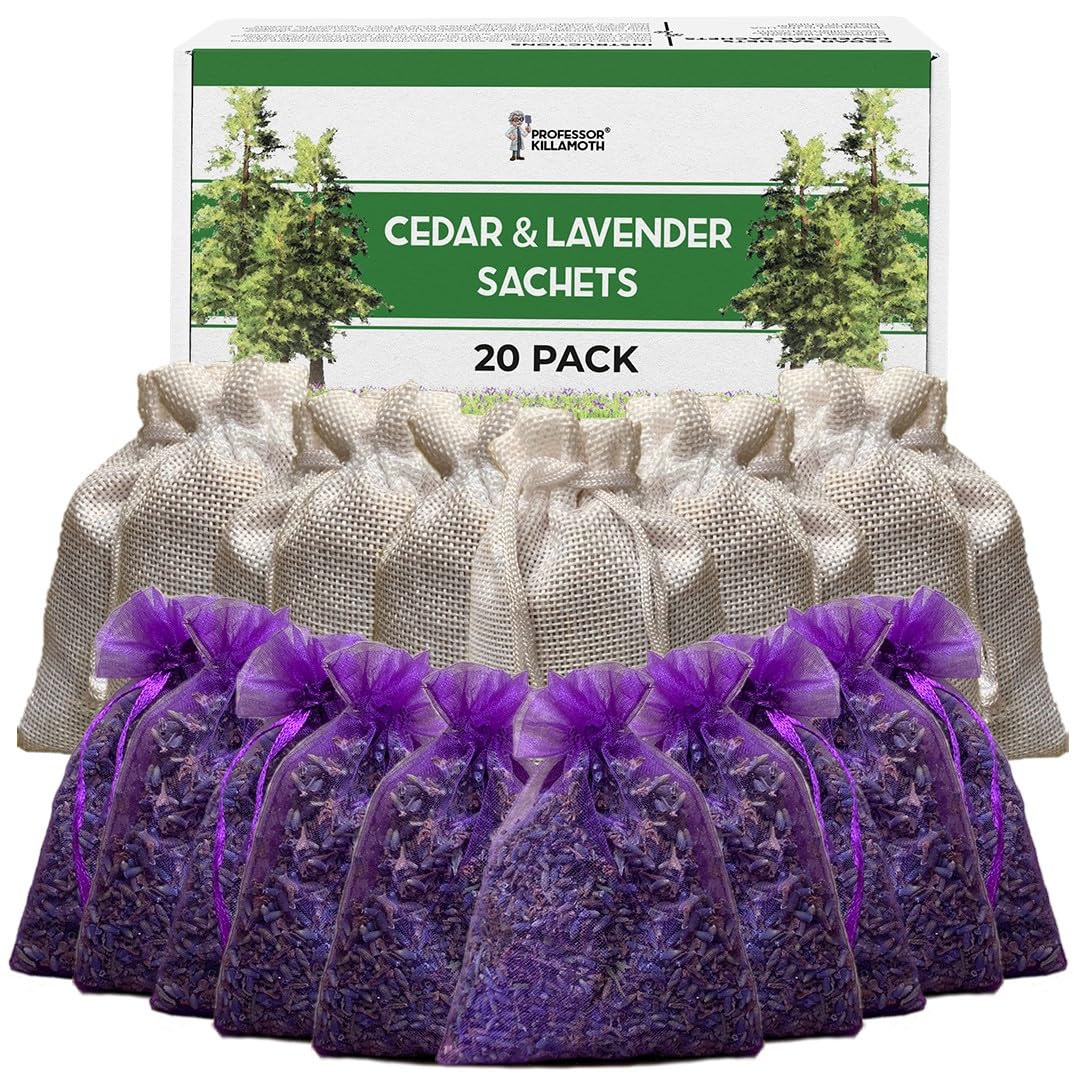 Cedar Chips and Lavender Sachets (20 Pack) - Stop Clothes Damage - Cedar and Lavendar Home Fragrance Sachets for Drawers and Closets