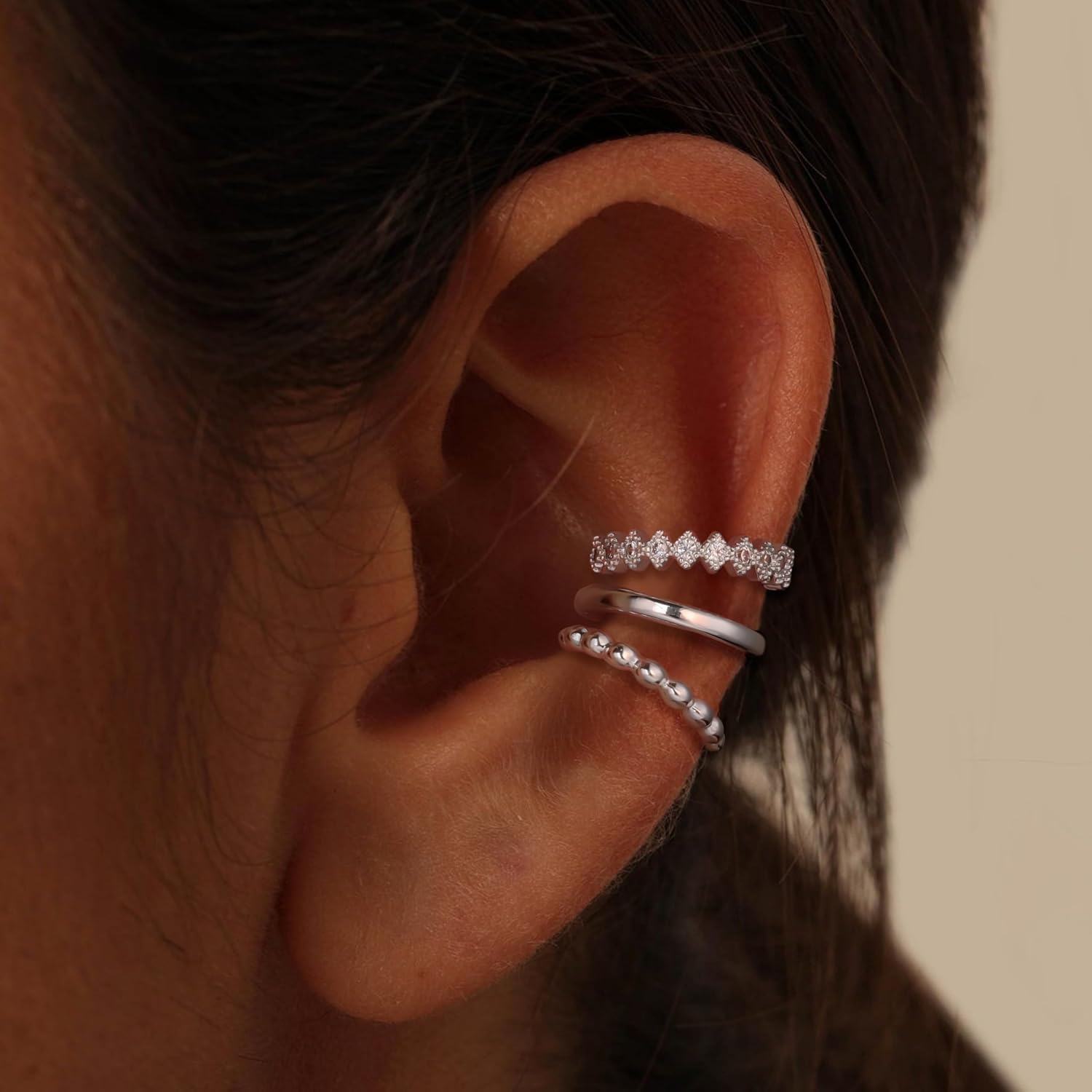 Ear Cuff Earrings for Women Non Piercing - Dainty Cartilage Clip On Earrings Small 925 Sterling Silver Plated Huggie Hoop Cuffs Hypoallergenic Cubic Zirconia Earring for Women Trendy Jewelry