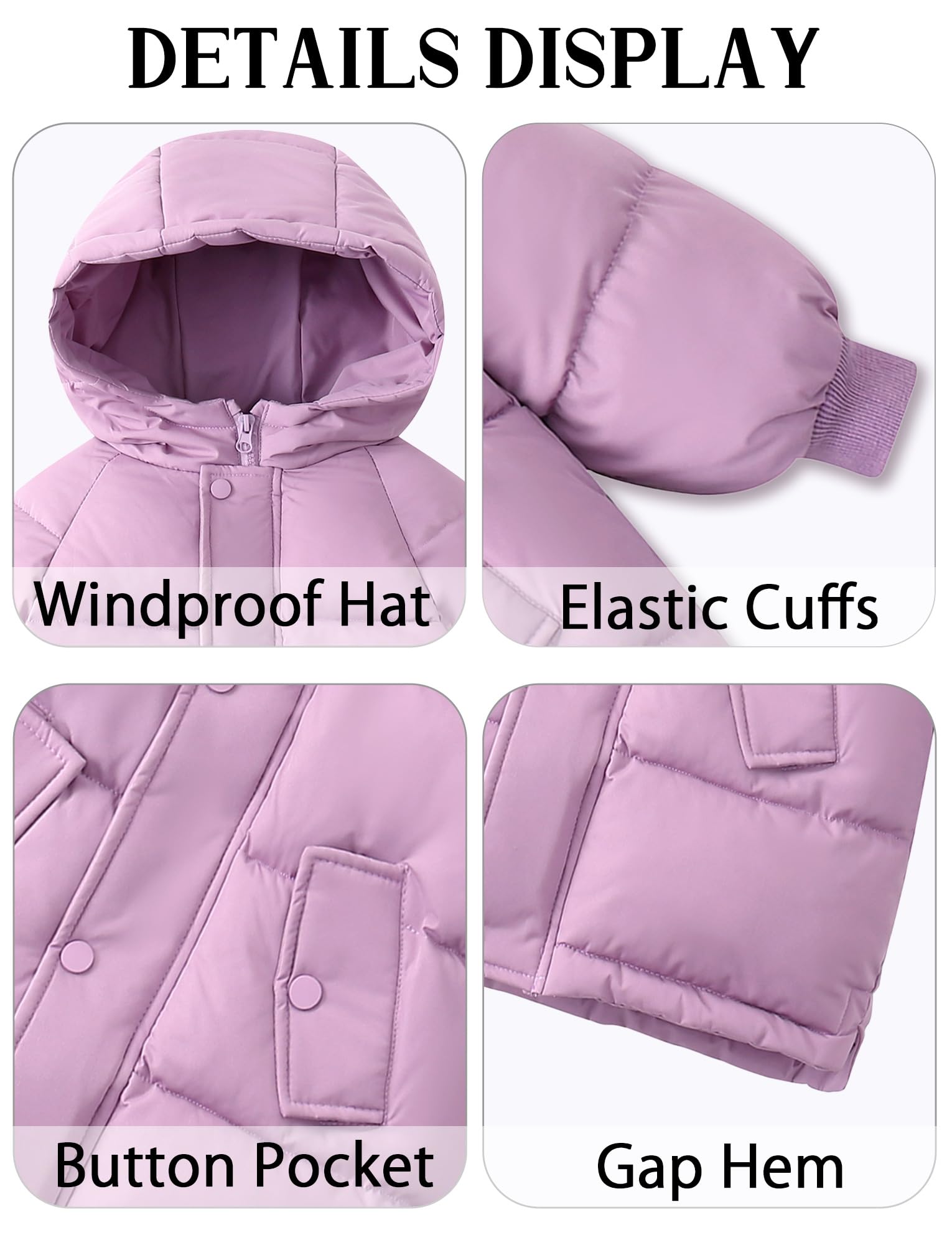 Maeau Giacca invernale trapuntata per bambini e bambine, leggera, media lunghezza, in cotone di piuma, imbottita, calda, morbida e confortevole, 3-10 anni/100-150 cm