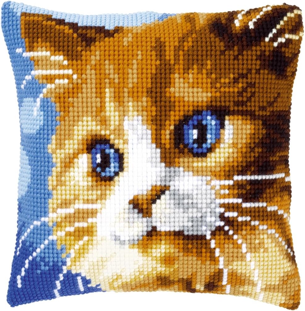 Vervaco Brown Cat Cushion Cross Stitch Kit